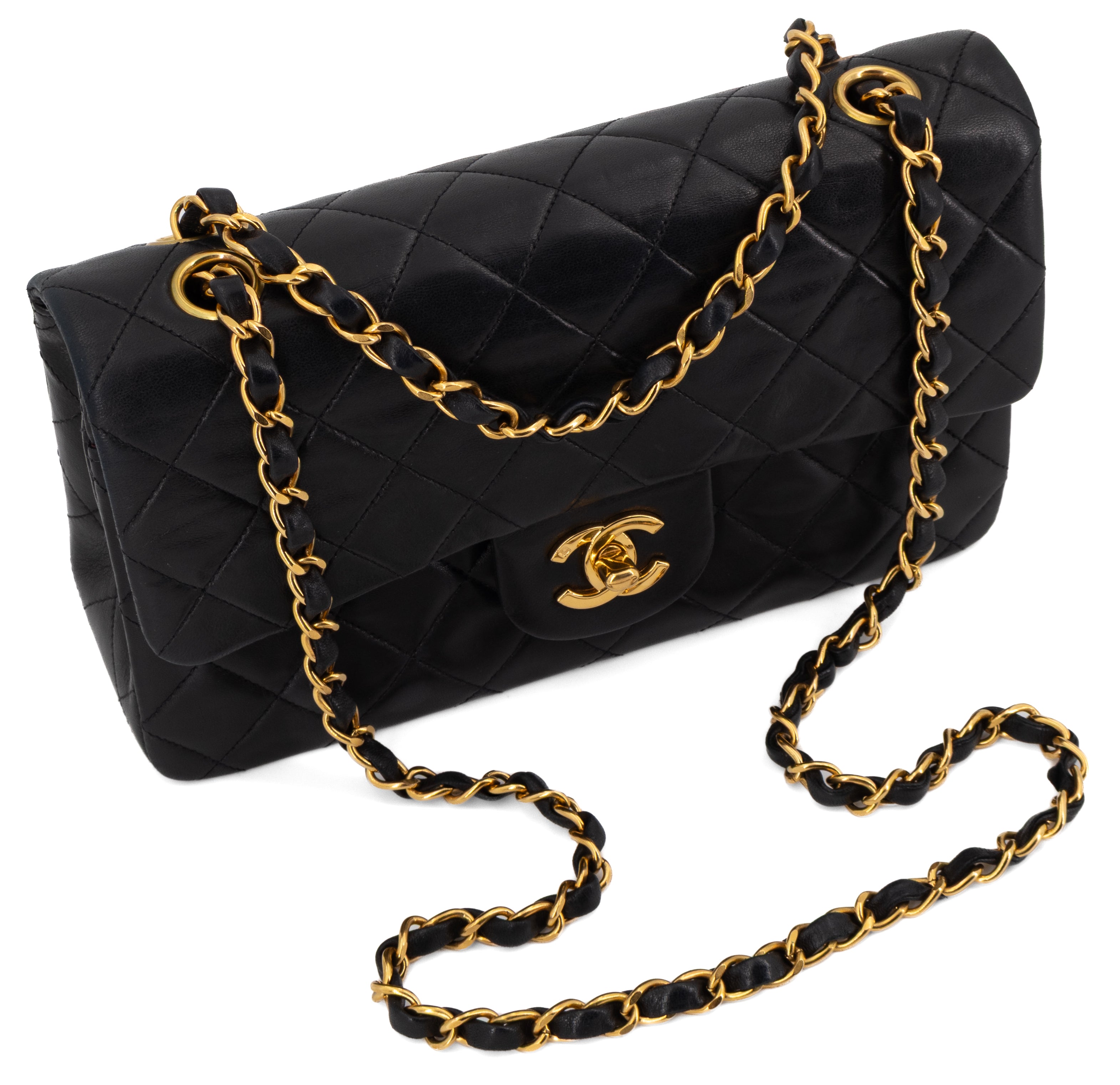 Chanel Small Classic Double Flap Zwart Lamsleer Goud Hardware