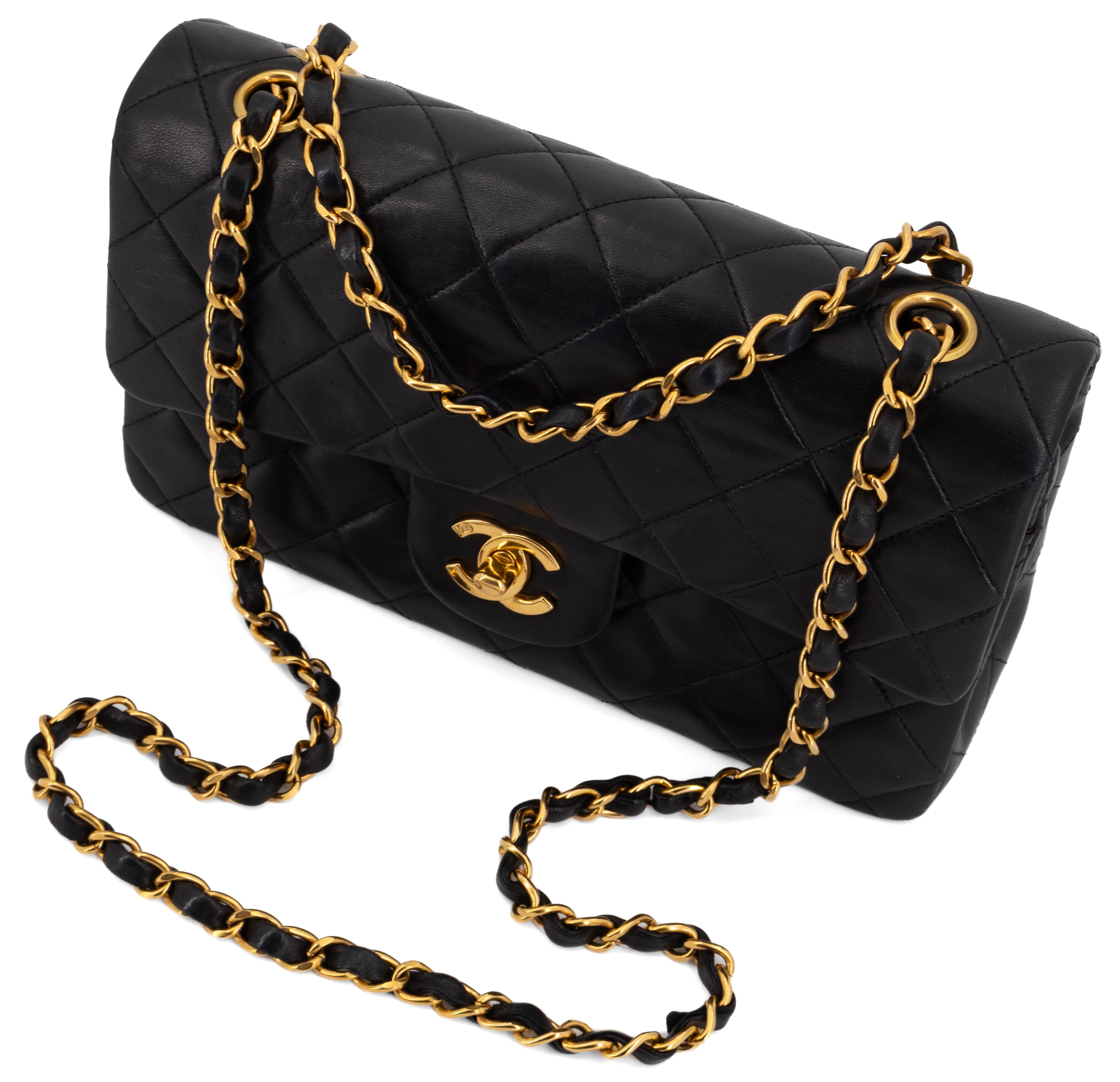 Chanel Small Classic Double Flap Zwart Lamsleer Goud Hardware 