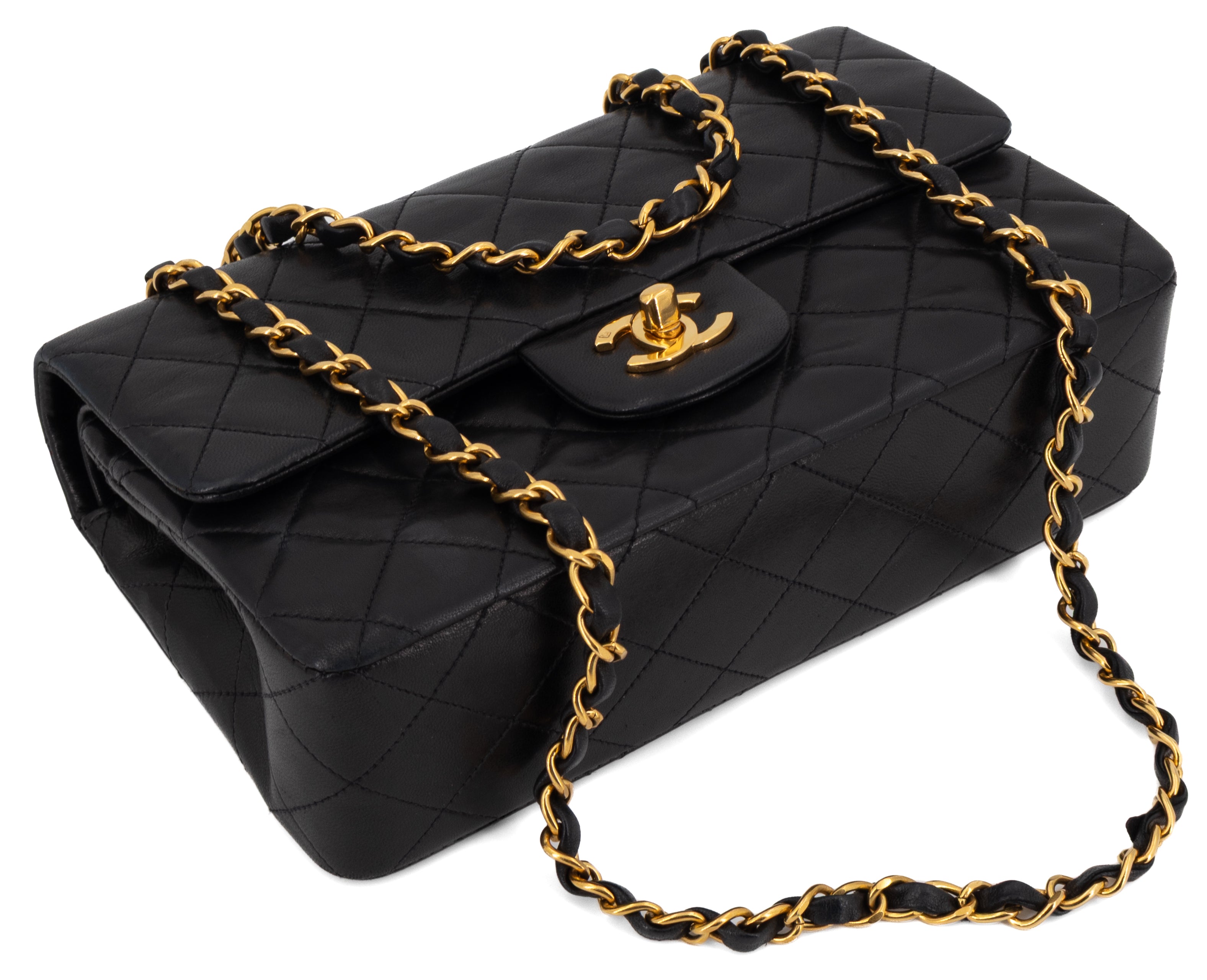 Chanel Small Classic Double Flap Zwart Lamsleer Goud Hardware 