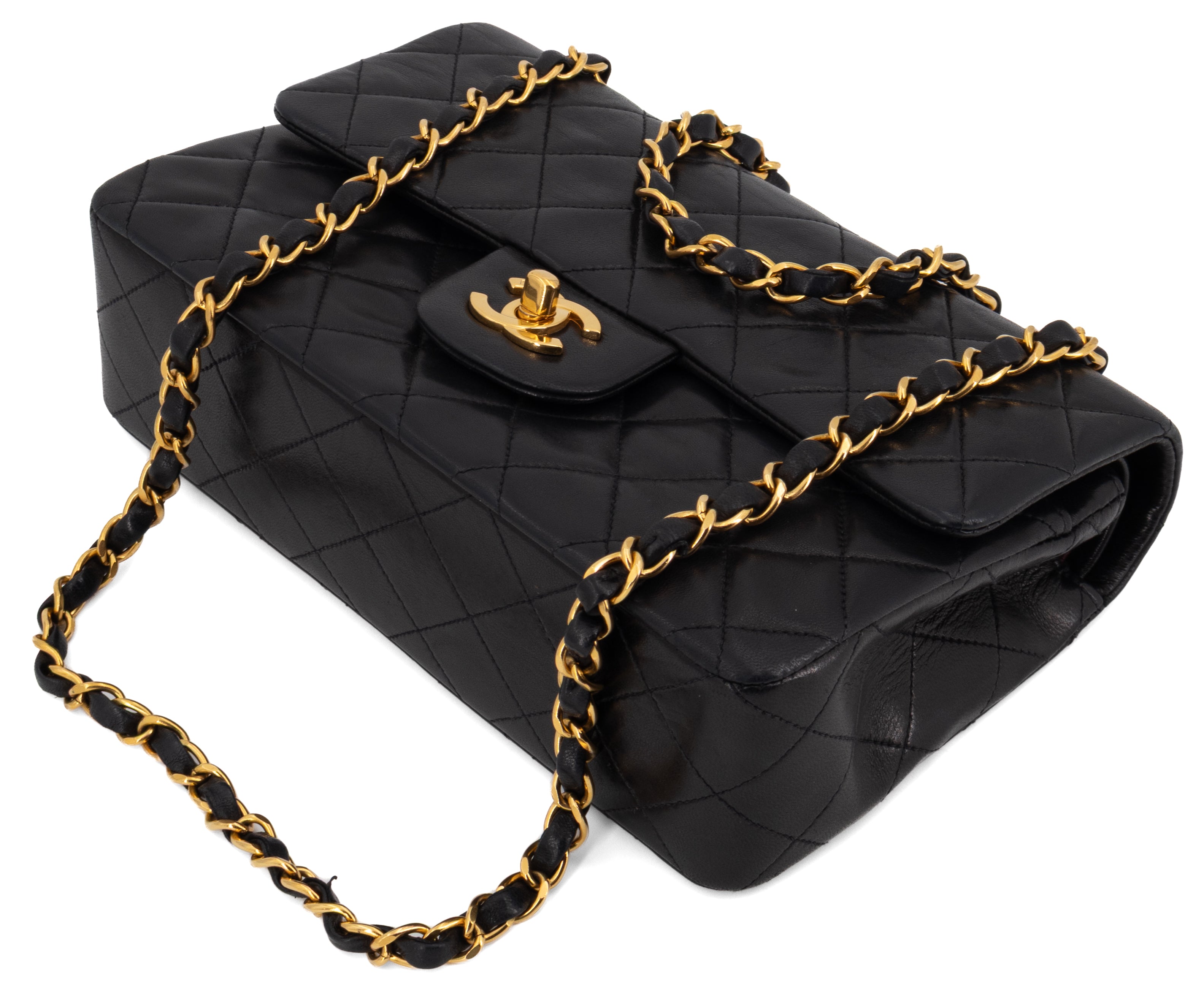 Chanel Small Classic Double Flap Zwart Lamsleer Goud Hardware