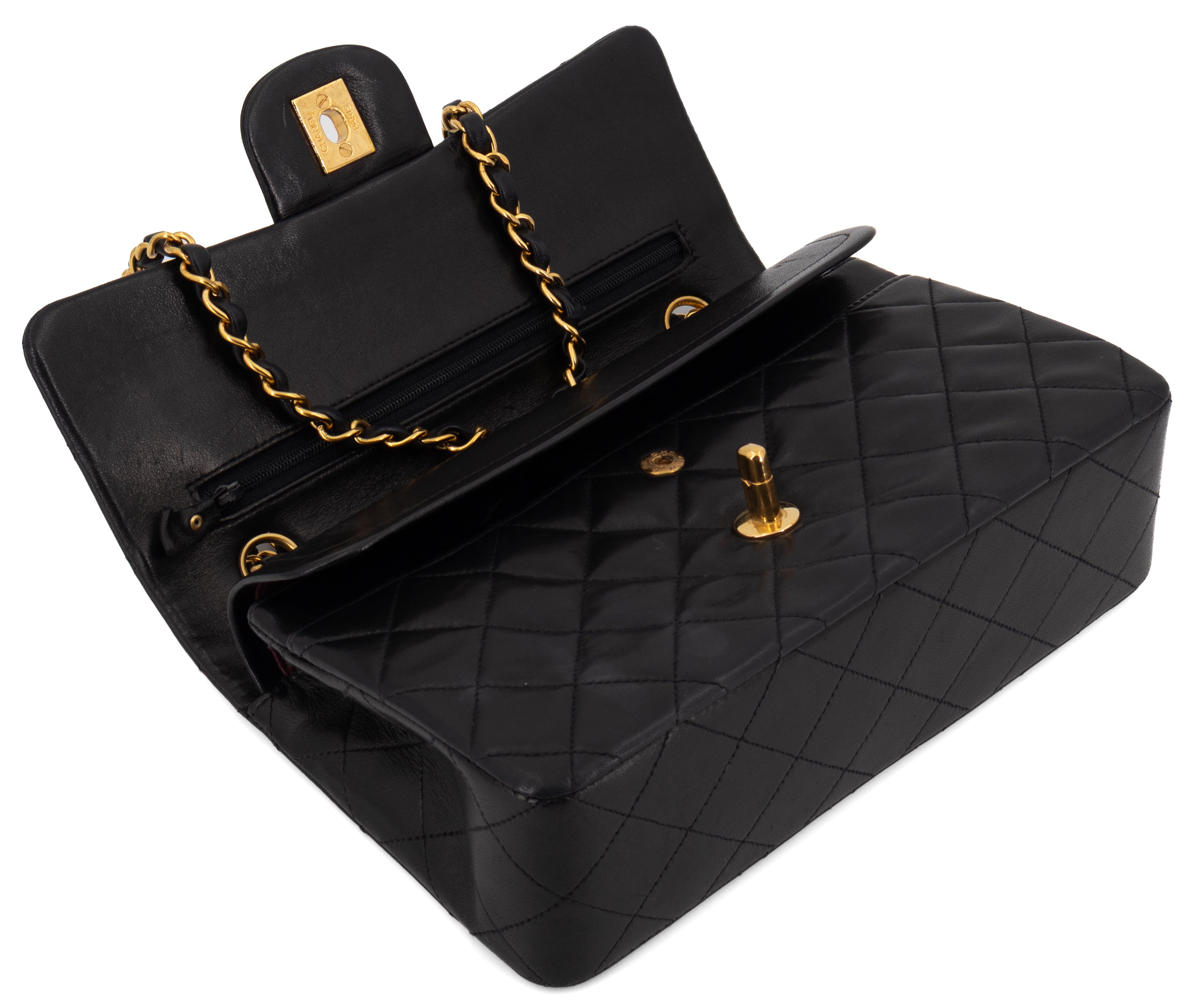 Chanel Small Classic Double Flap Zwart Lamsleer Goud Hardware