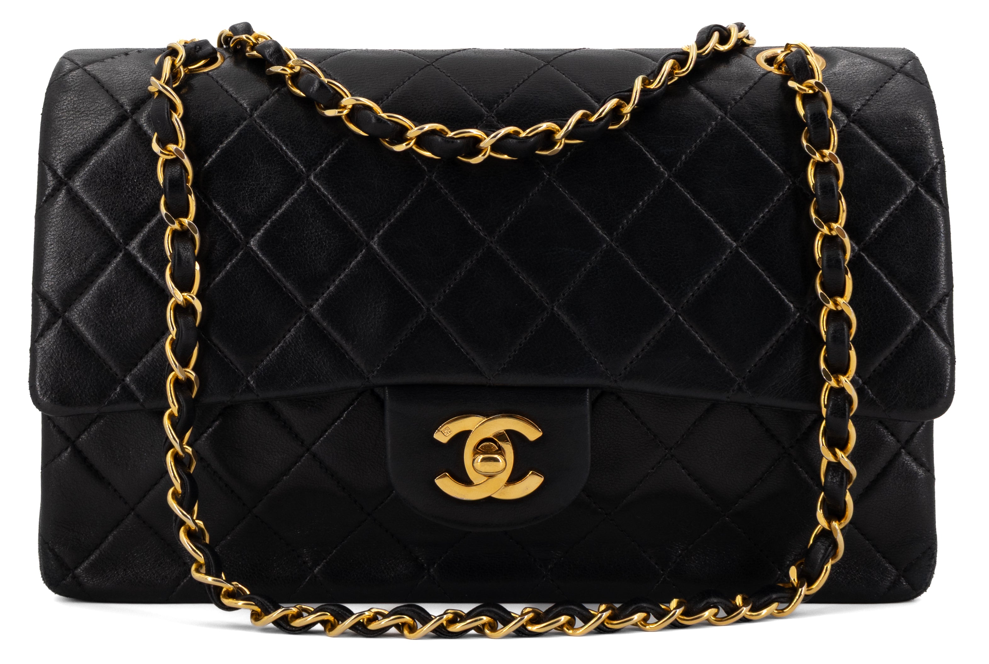 Chanel Medium Classic Double Flap Zwart Lamsleer Goud Hardware