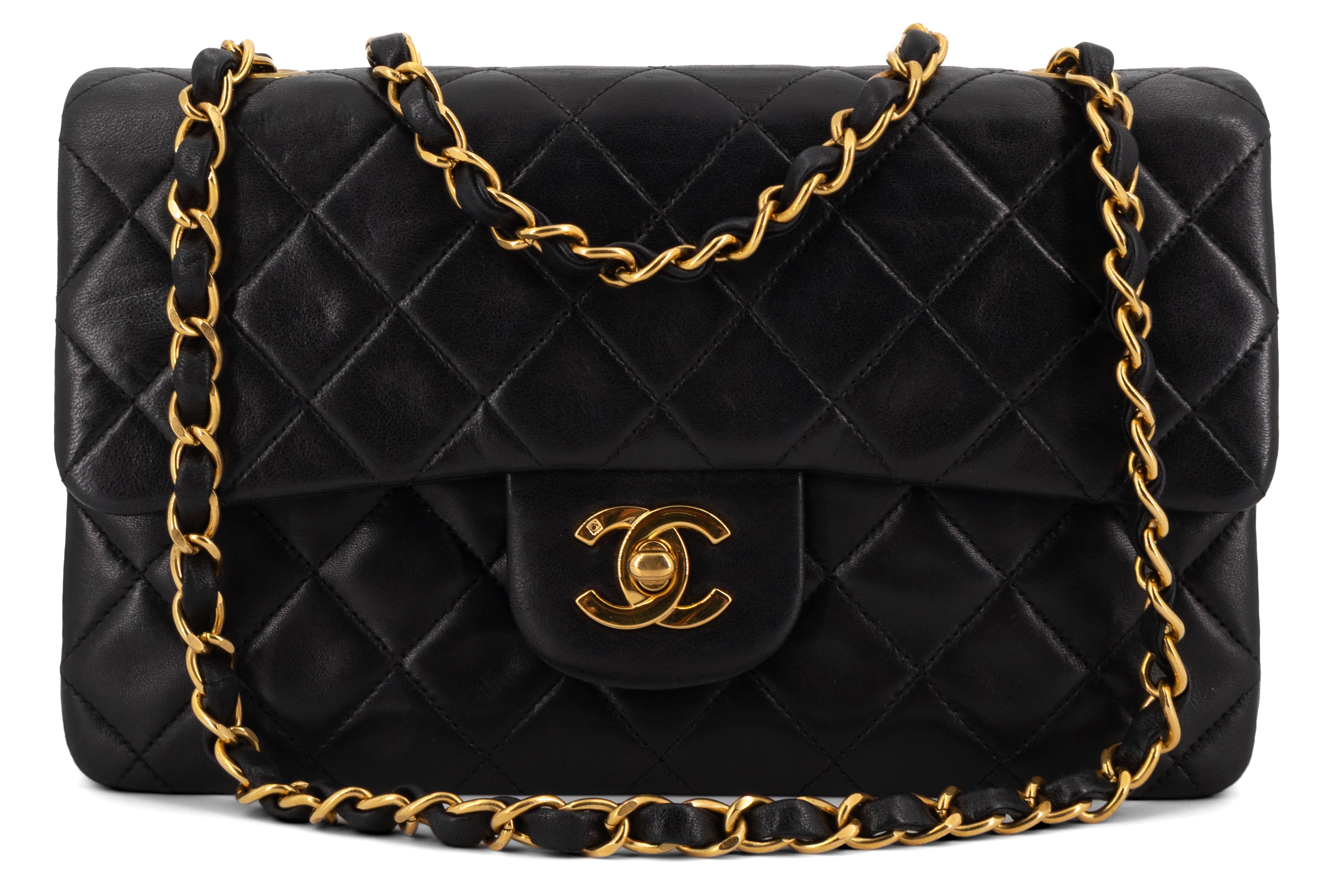 Chanel Small Classic Double Flap Zwart Lamsleer Goud Hardware
