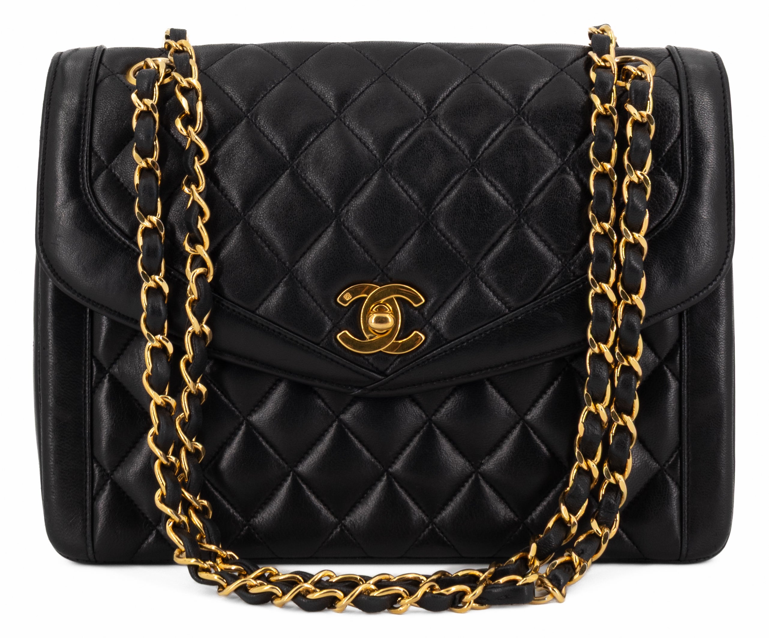 Chanel Single Flap Zwart Lamsleer Goud Hardware