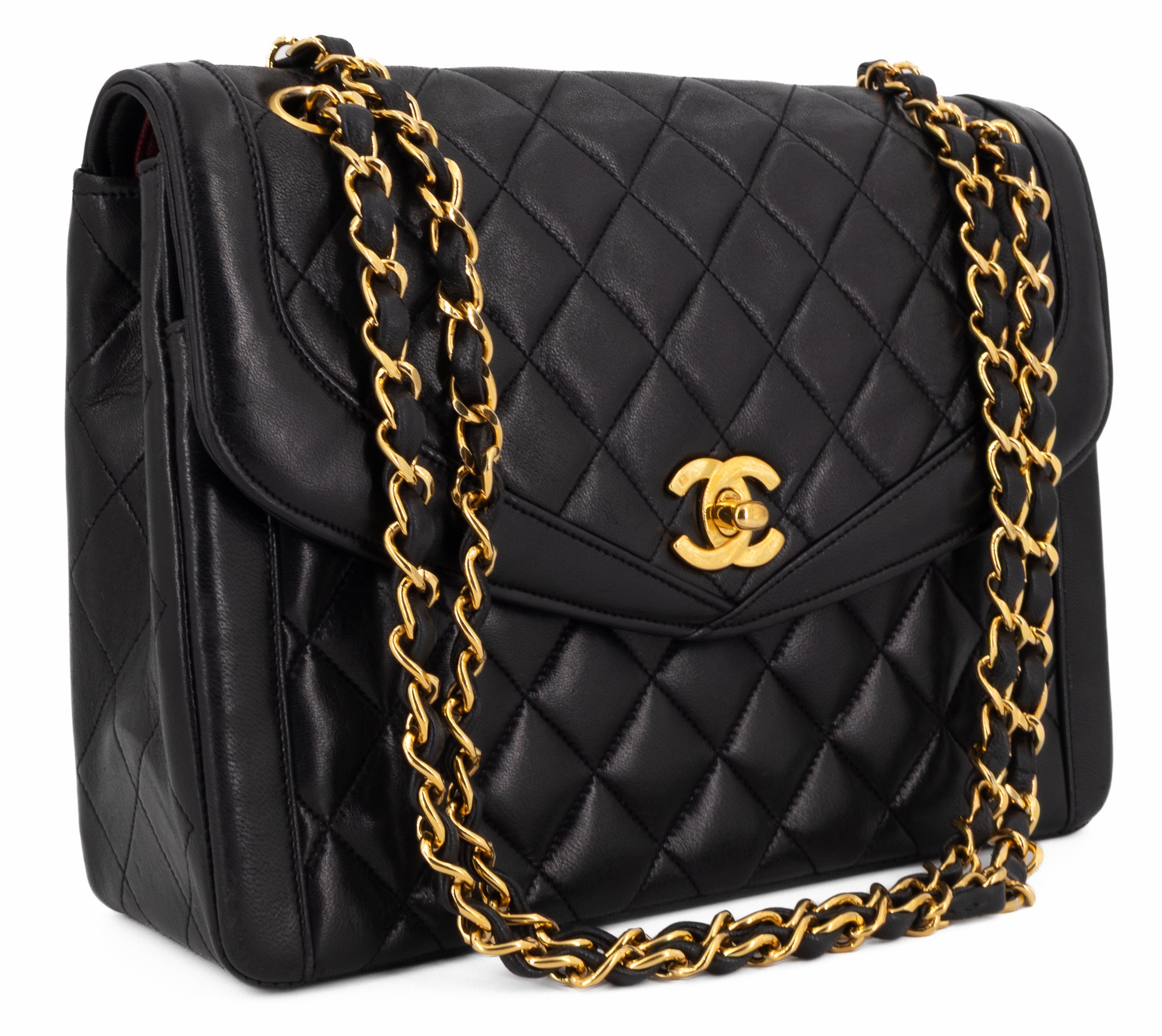 Chanel Single Flap Zwart Lamsleer Goud Hardware