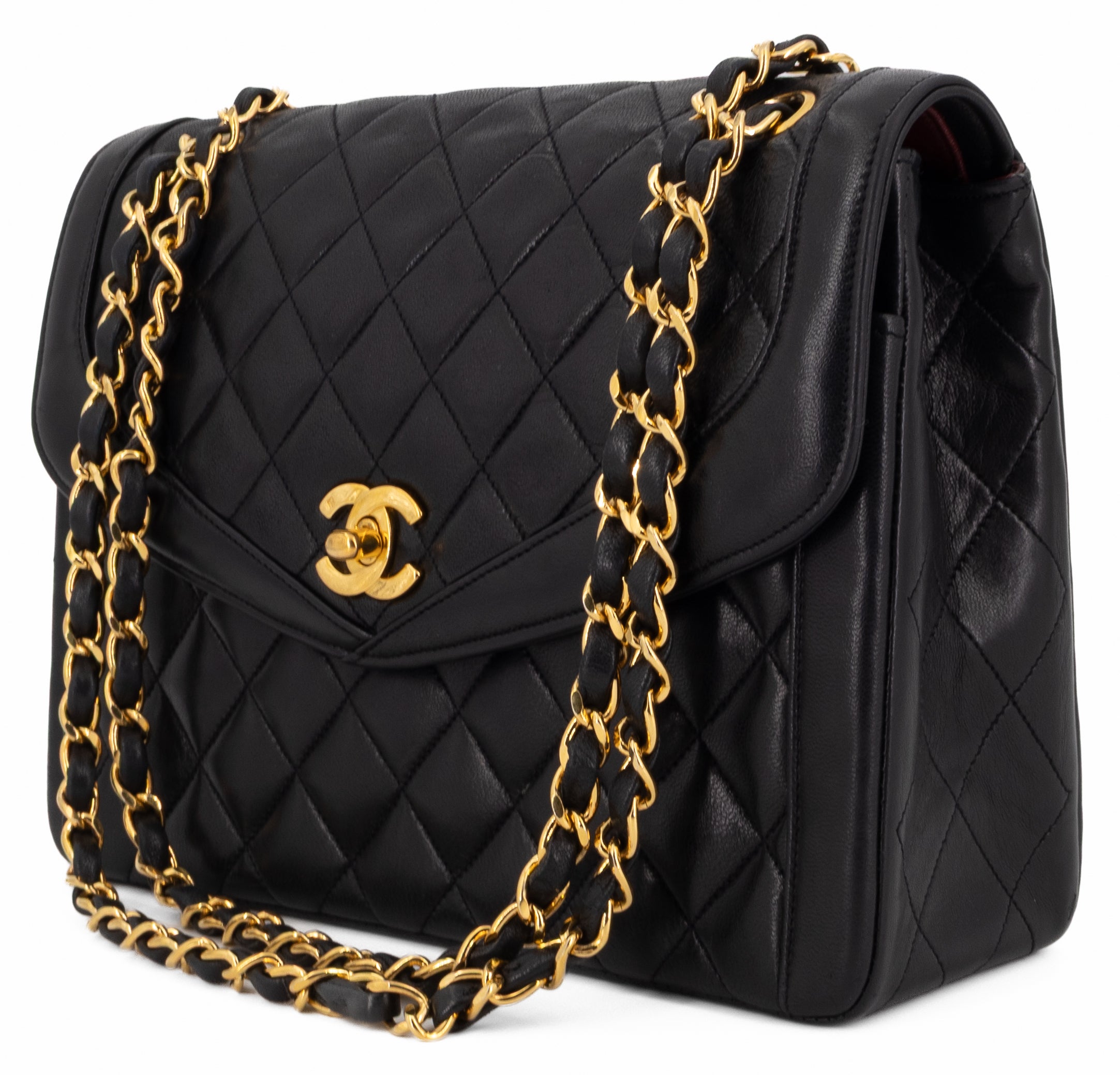 Chanel Single Flap Zwart Lamsleer Goud Hardware