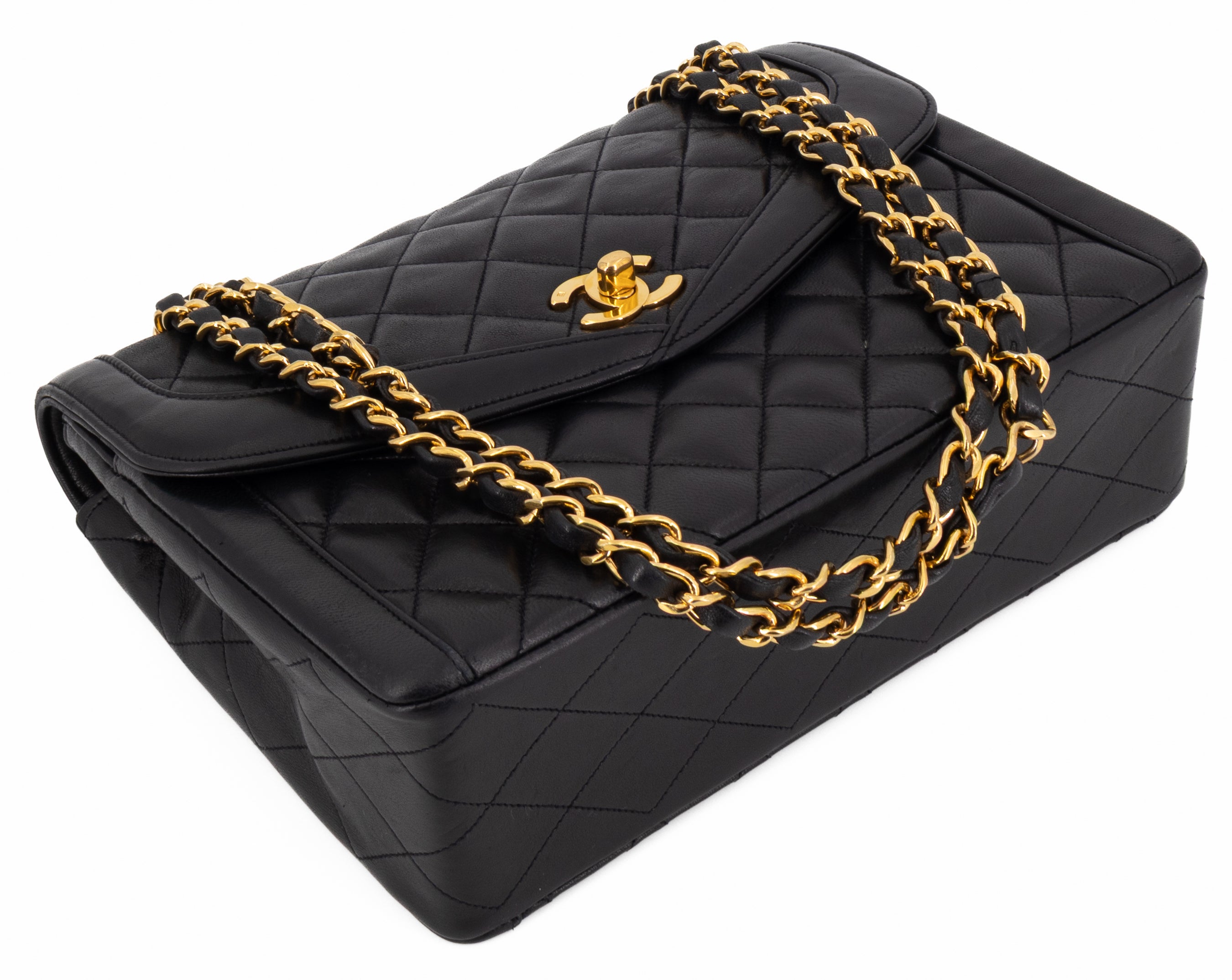 Chanel Single Flap Zwart Lamsleer Goud Hardware