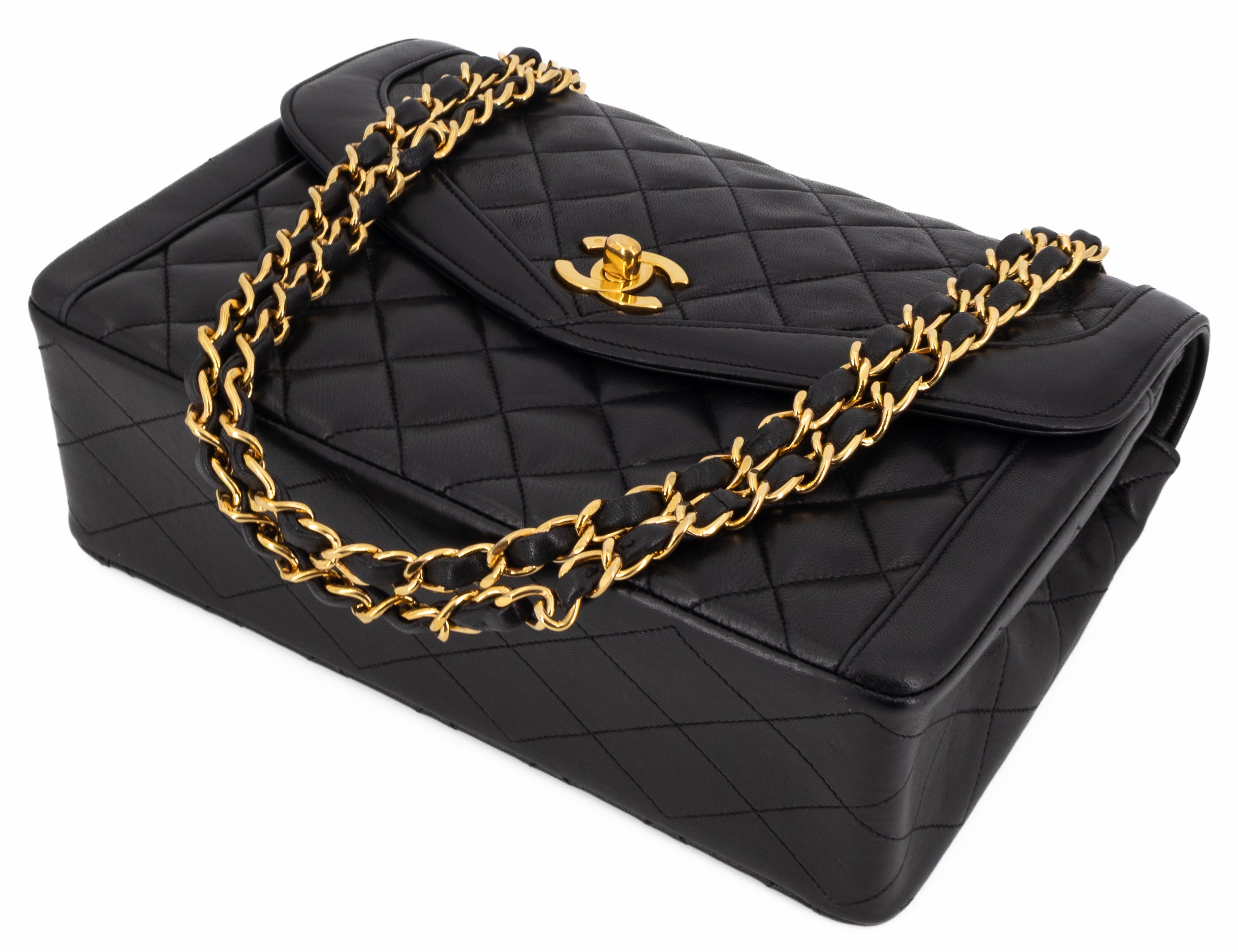 Chanel Single Flap Zwart Lamsleer Goud Hardware