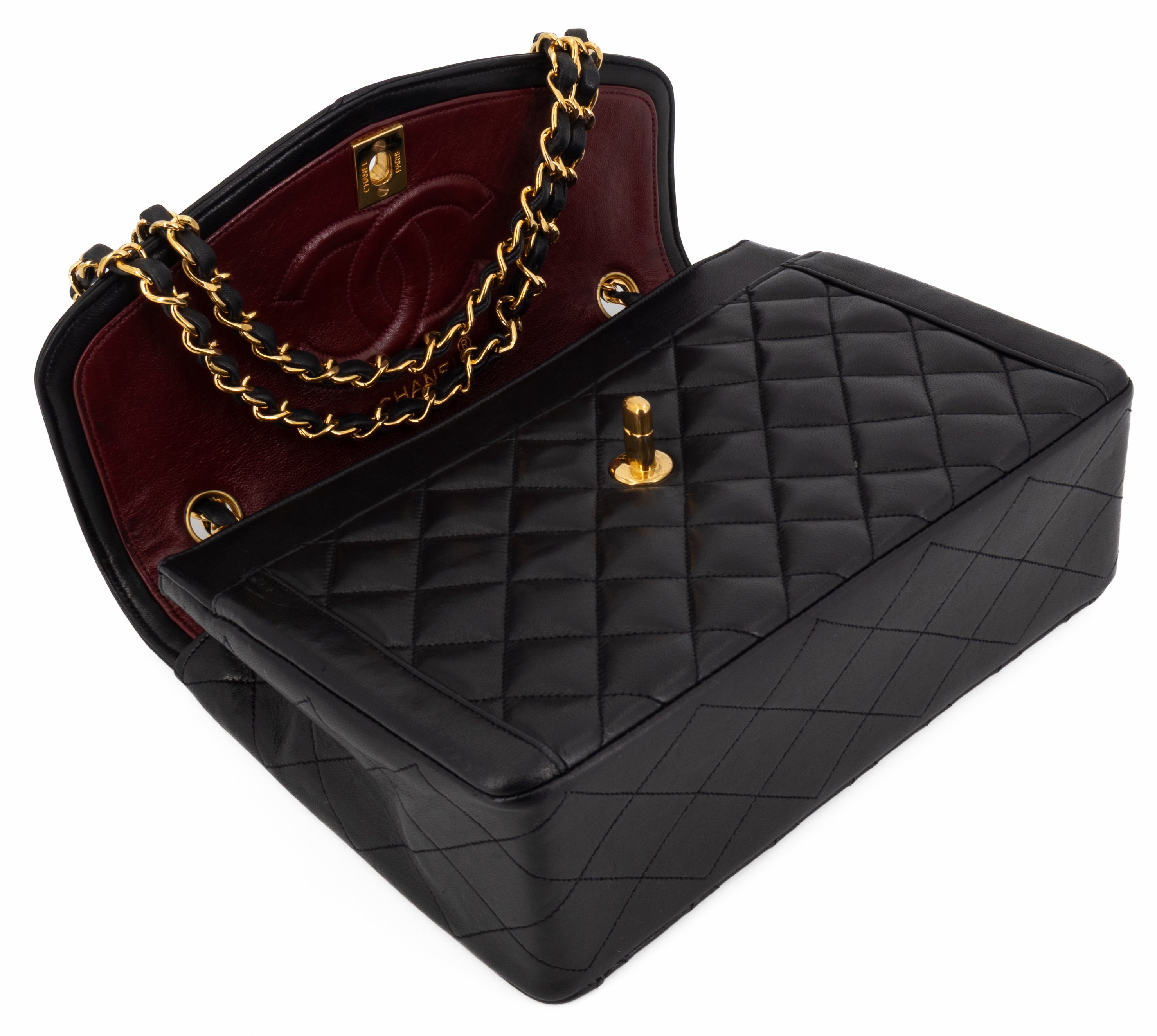 Chanel Single Flap Zwart Lamsleer Goud Hardware