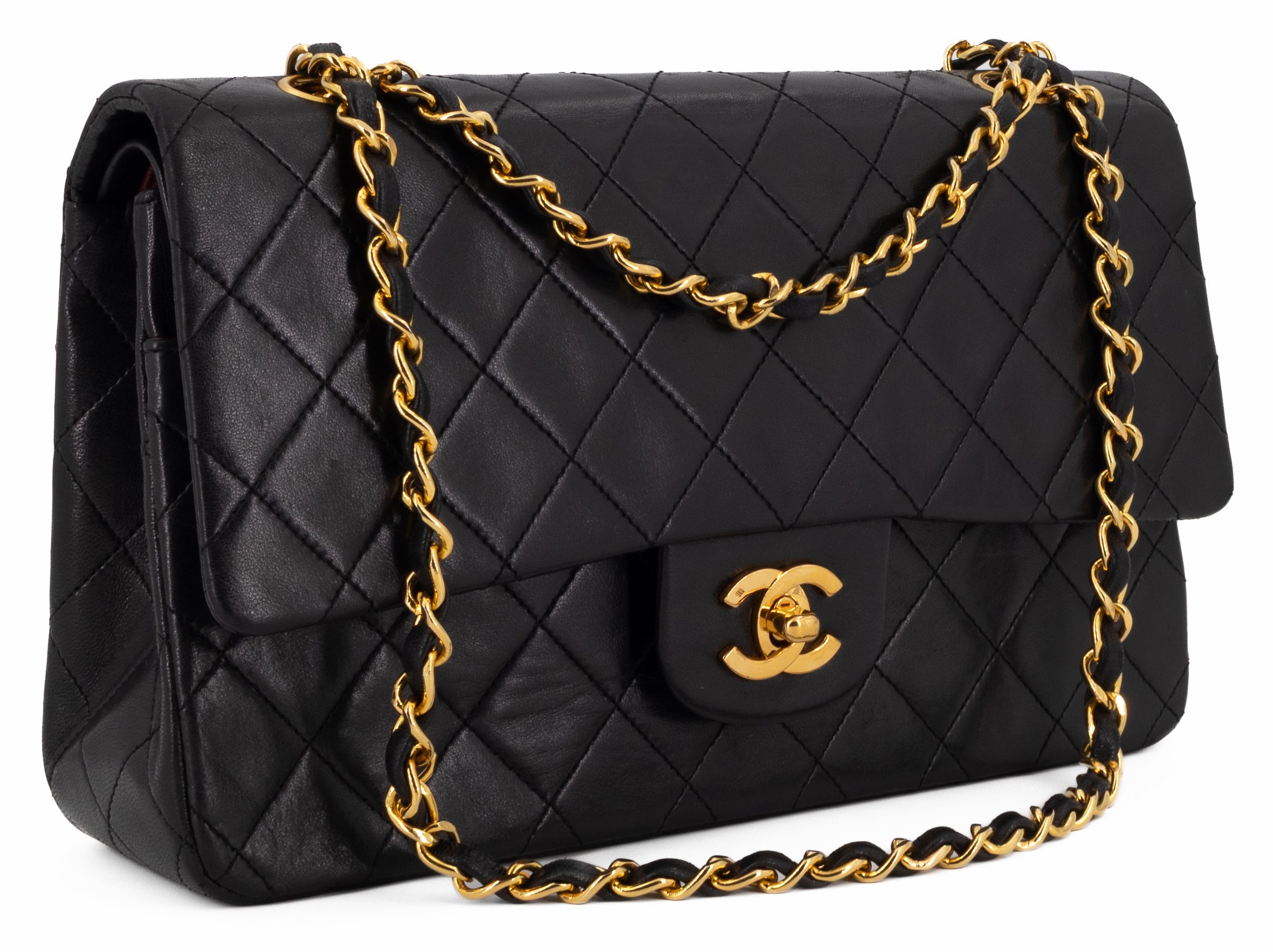 Chanel Medium Classic Double Flap Zwart Lamsleer Goud Hardware