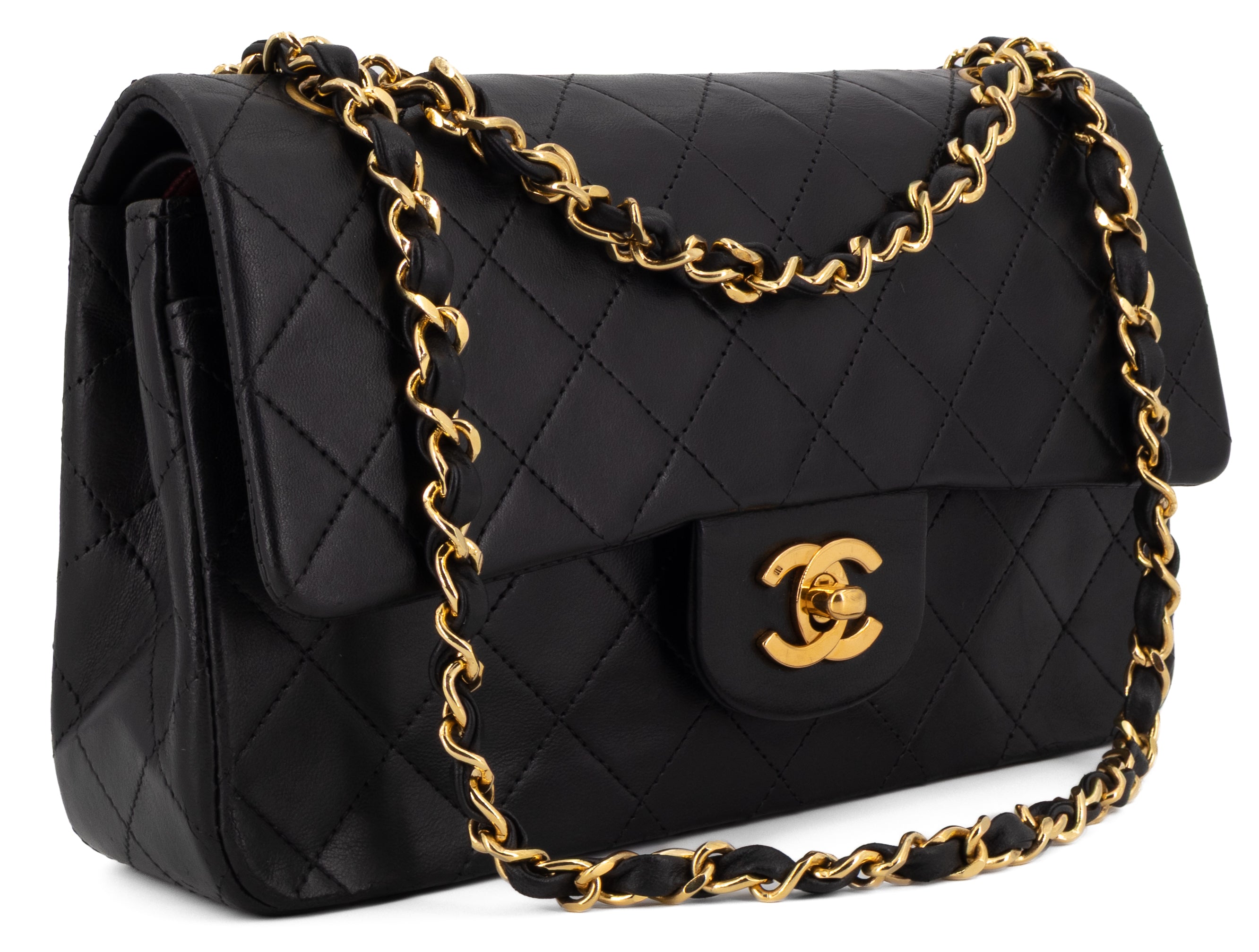 Chanel Small Classic Double Flap Zwart Lamsleer Goud Hardware