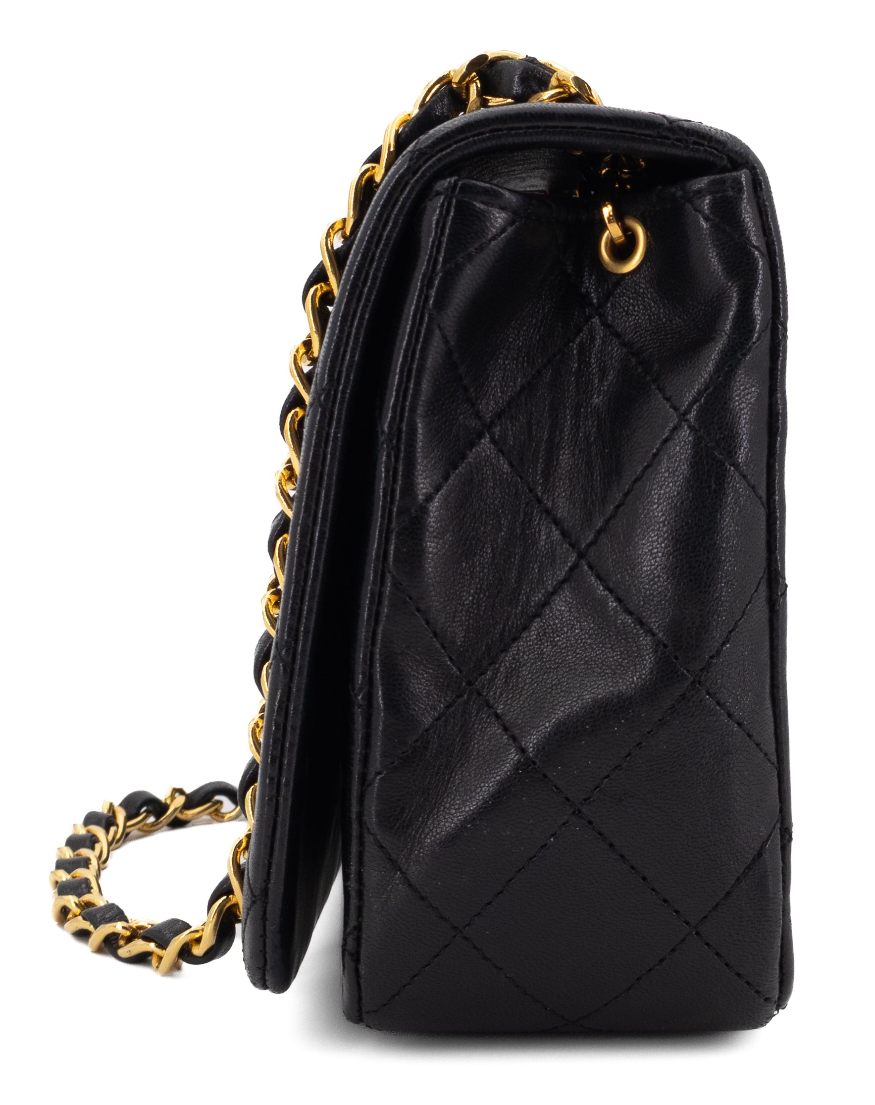Chanel Full Flap Turn Lock Zwart Lamsleer Goud Hardware