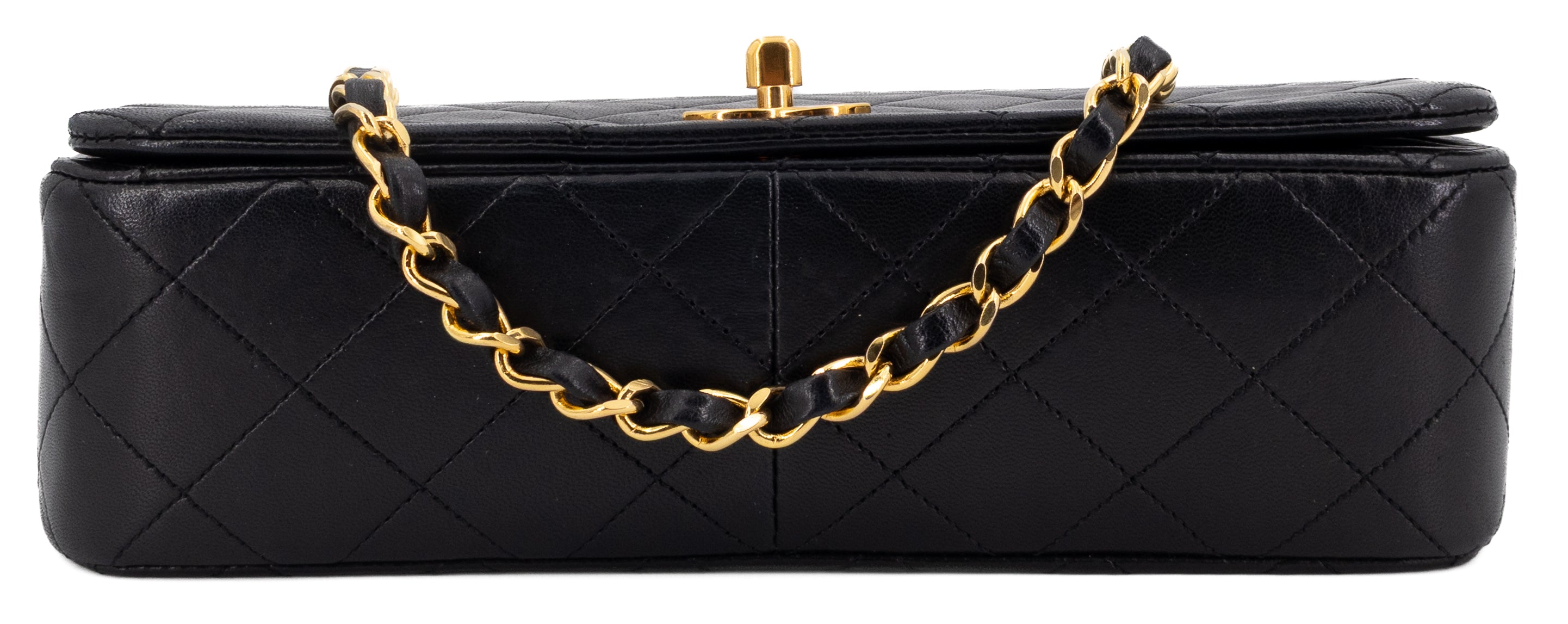 Chanel Full Flap Turn Lock Zwart Lamsleer Goud Hardware