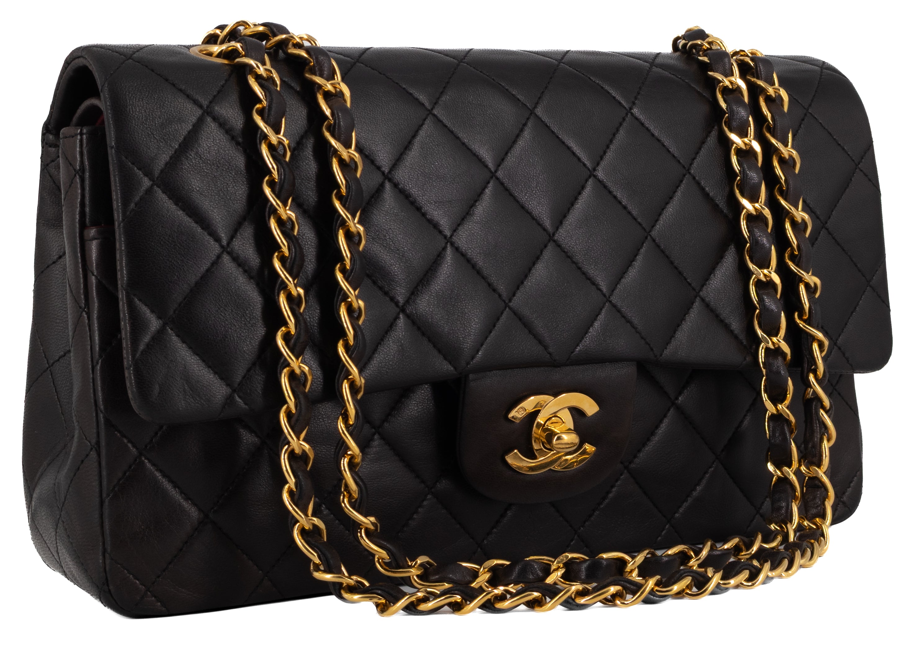Chanel Medium Classic Double Flap Zwart Lamsleer Goud Hardware