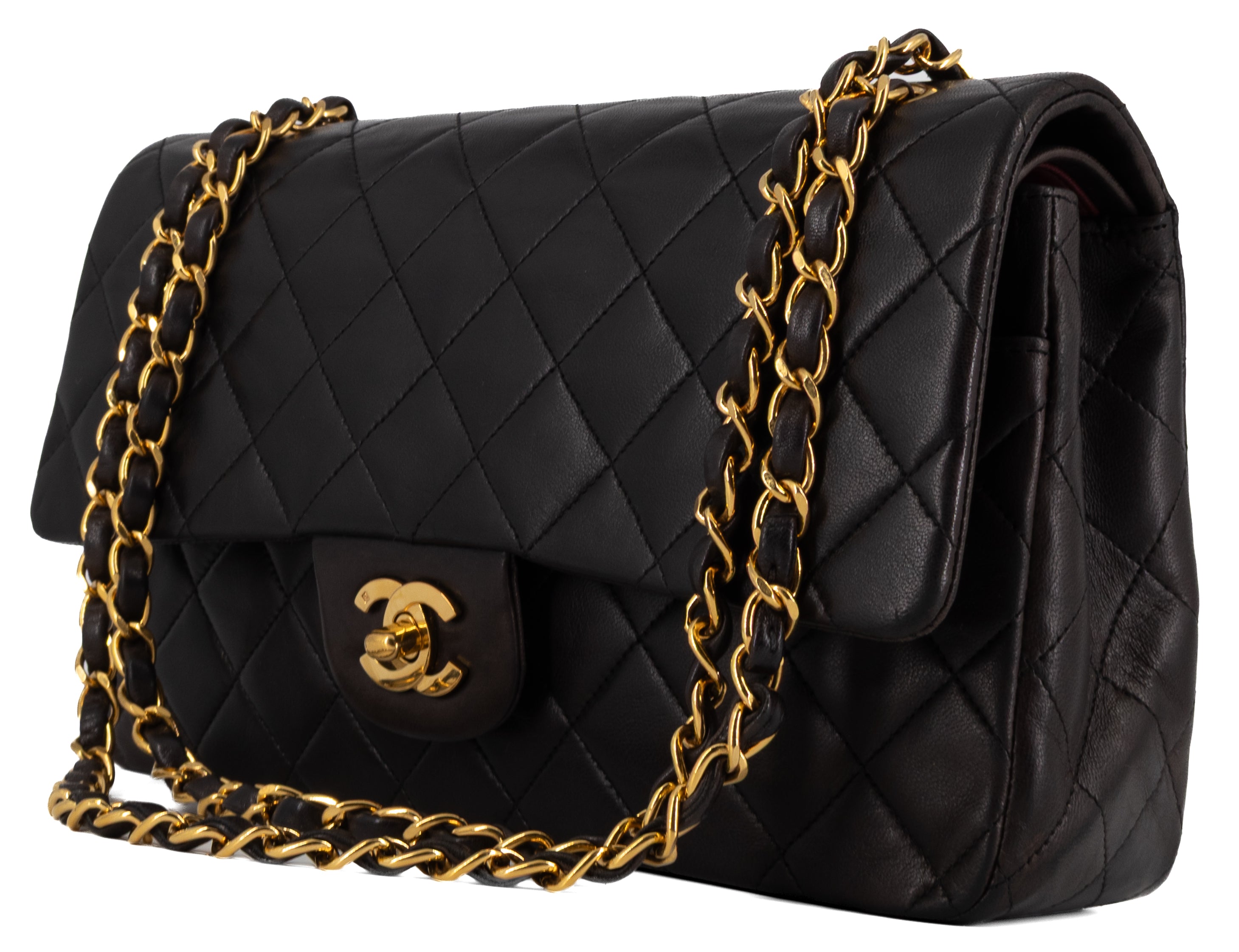 Chanel Medium Classic Double Flap Zwart Lamsleer Goud Hardware