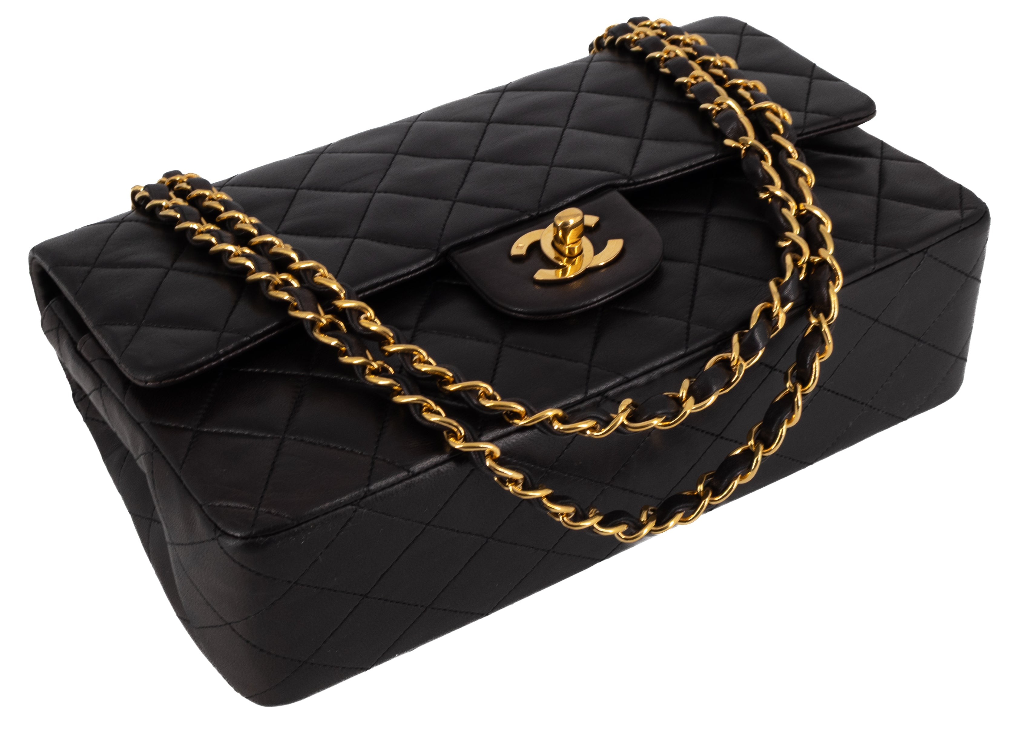 Chanel Medium Classic Double Flap Zwart Lamsleer Goud Hardware