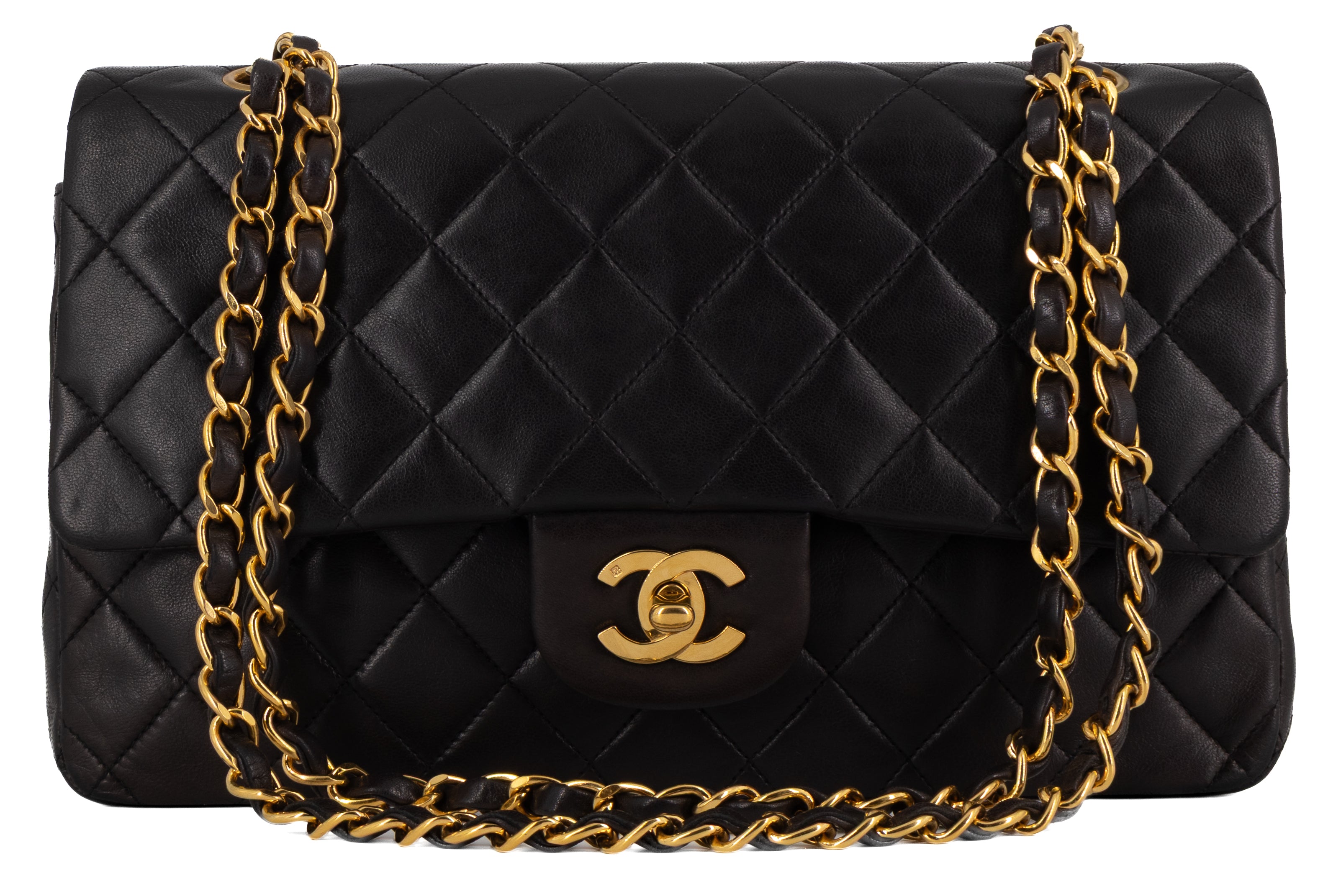 Chanel Medium Classic Double Flap Zwart Lamsleer Goud Hardware
