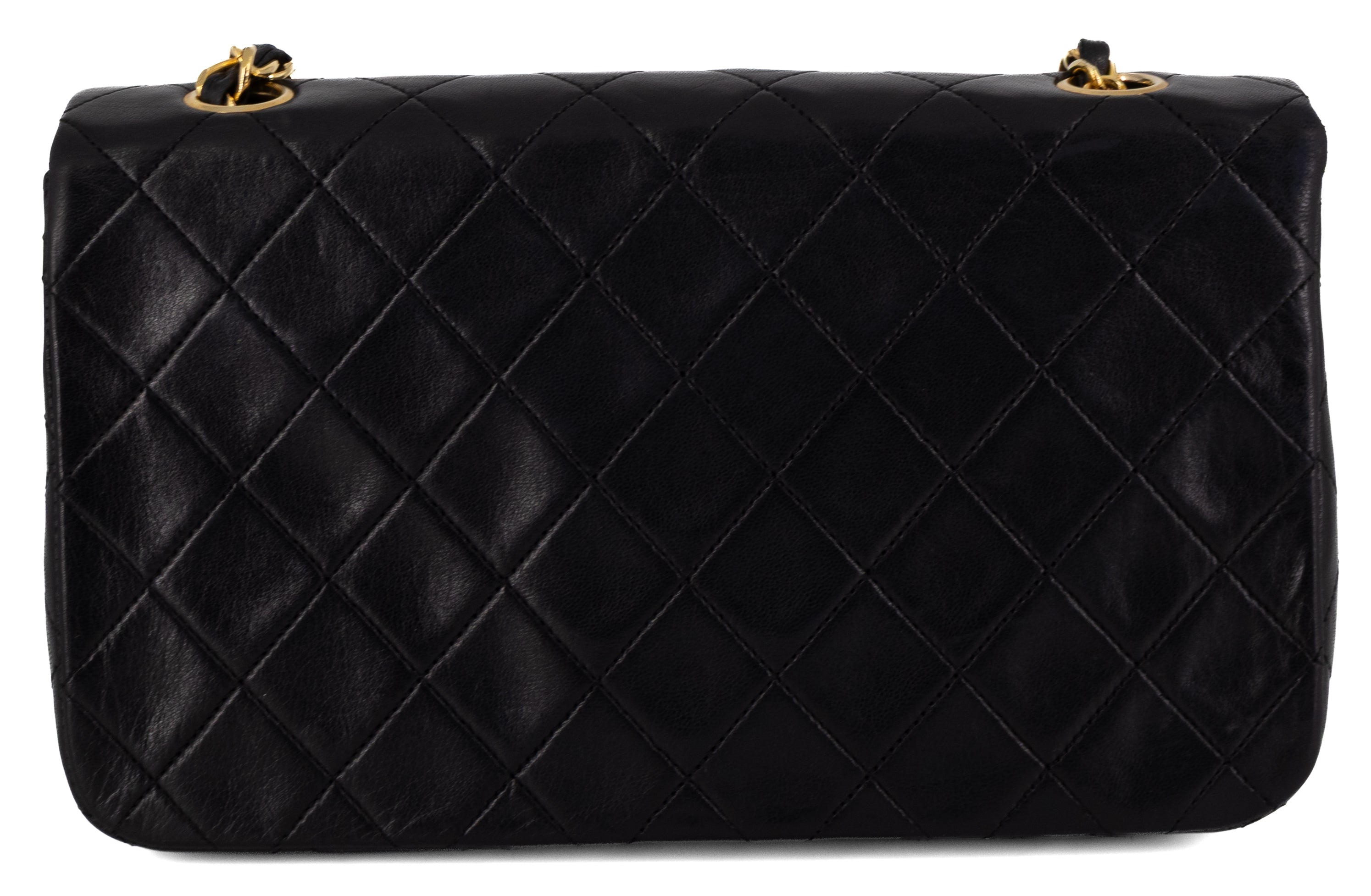 Chanel Full Flap Turn Lock Zwart Lamsleer Goud Hardware