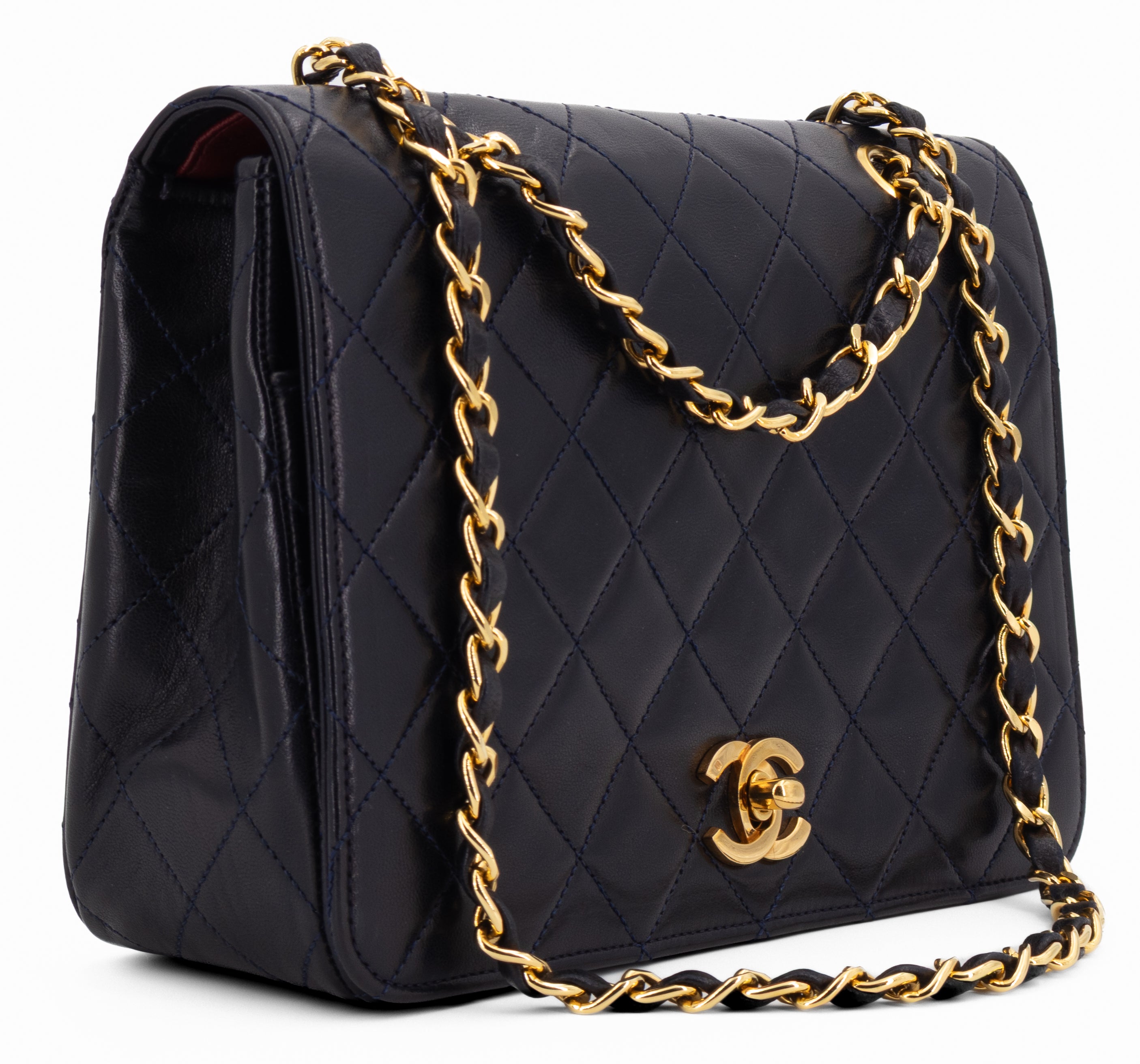 Chanel Full Flap Turn Lock Donkerblauw Navy Lamsleer Goud Hardware