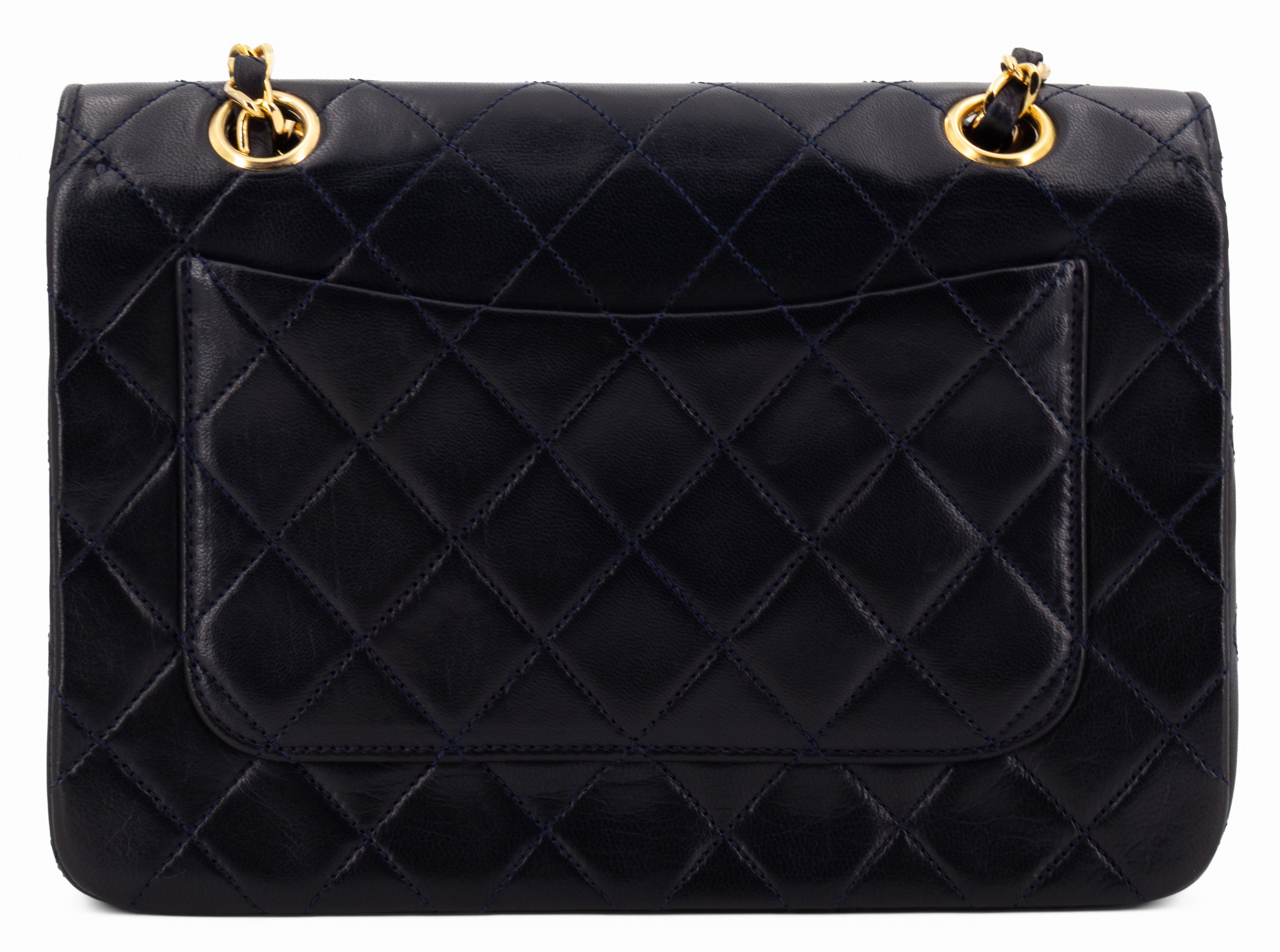Chanel Full Flap Turn Lock Donkerblauw Navy Lamsleer Goud Hardware