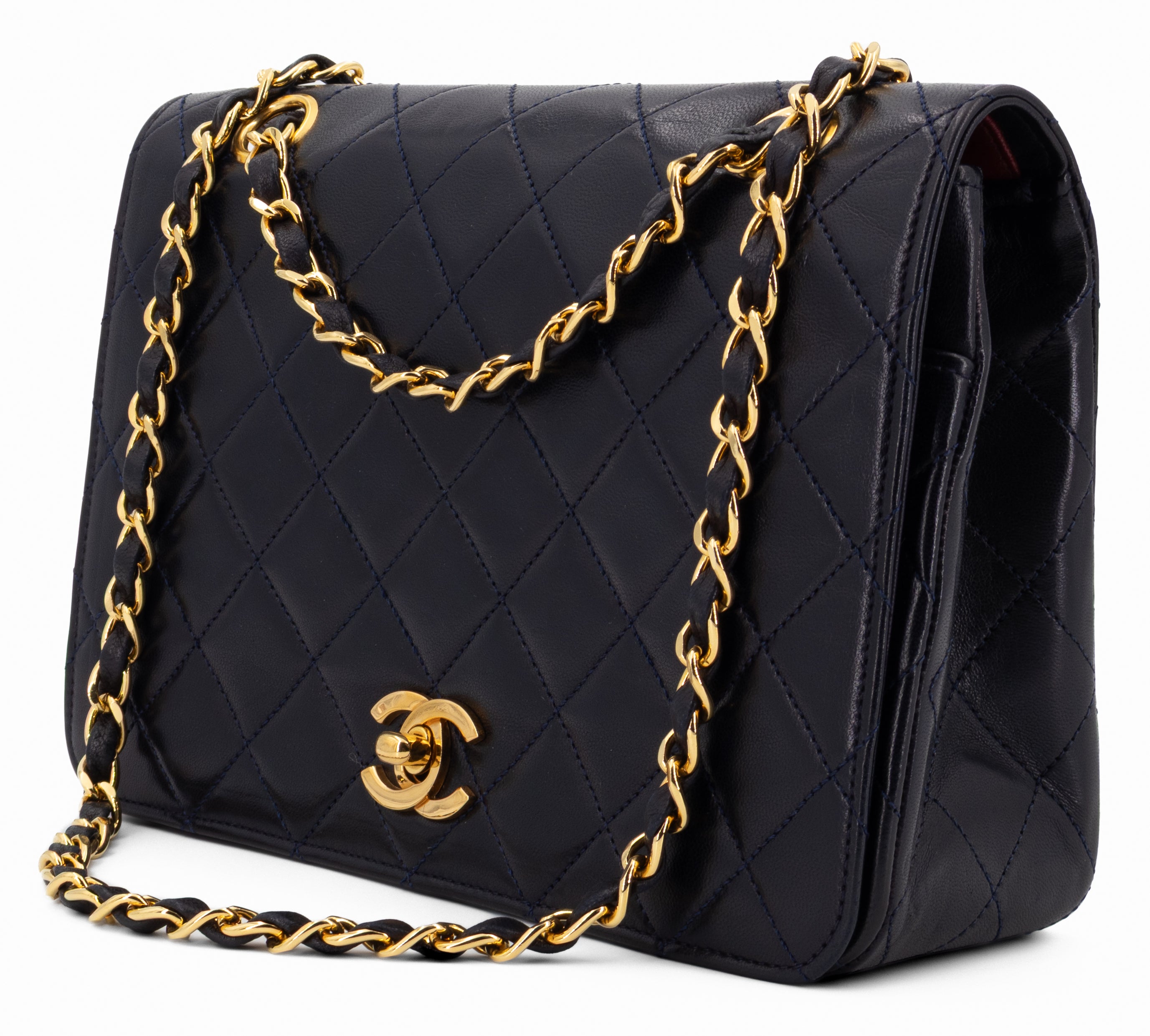 Chanel Full Flap Turn Lock Donkerblauw Navy Lamsleer Goud Hardware