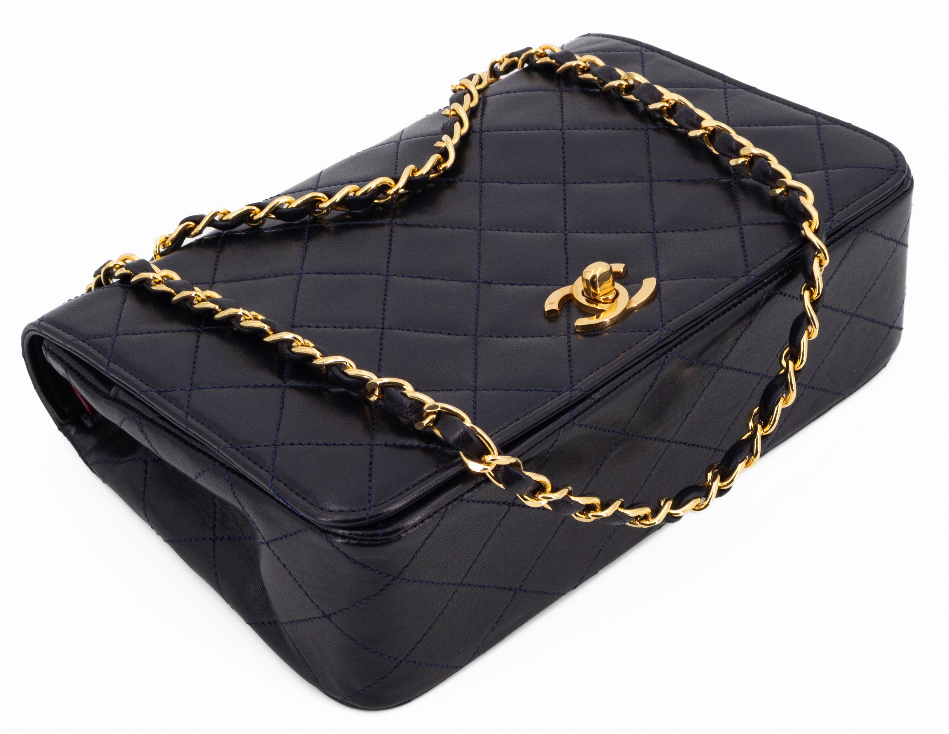 Chanel Full Flap Turn Lock Donkerblauw Navy Lamsleer Goud Hardware