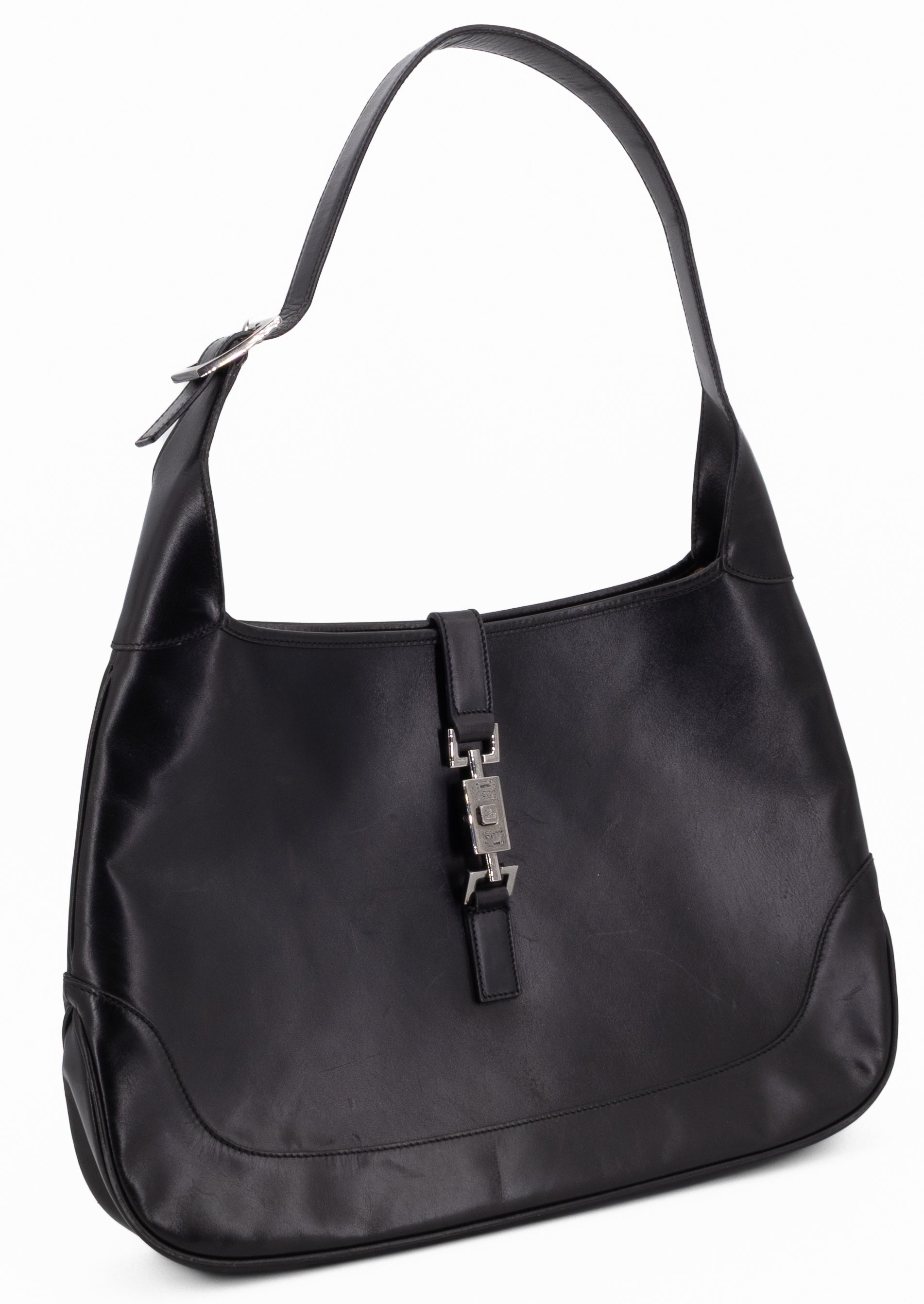 Gucci Jackie 1961 Large Zwart Boxleer Zilver Hardware
