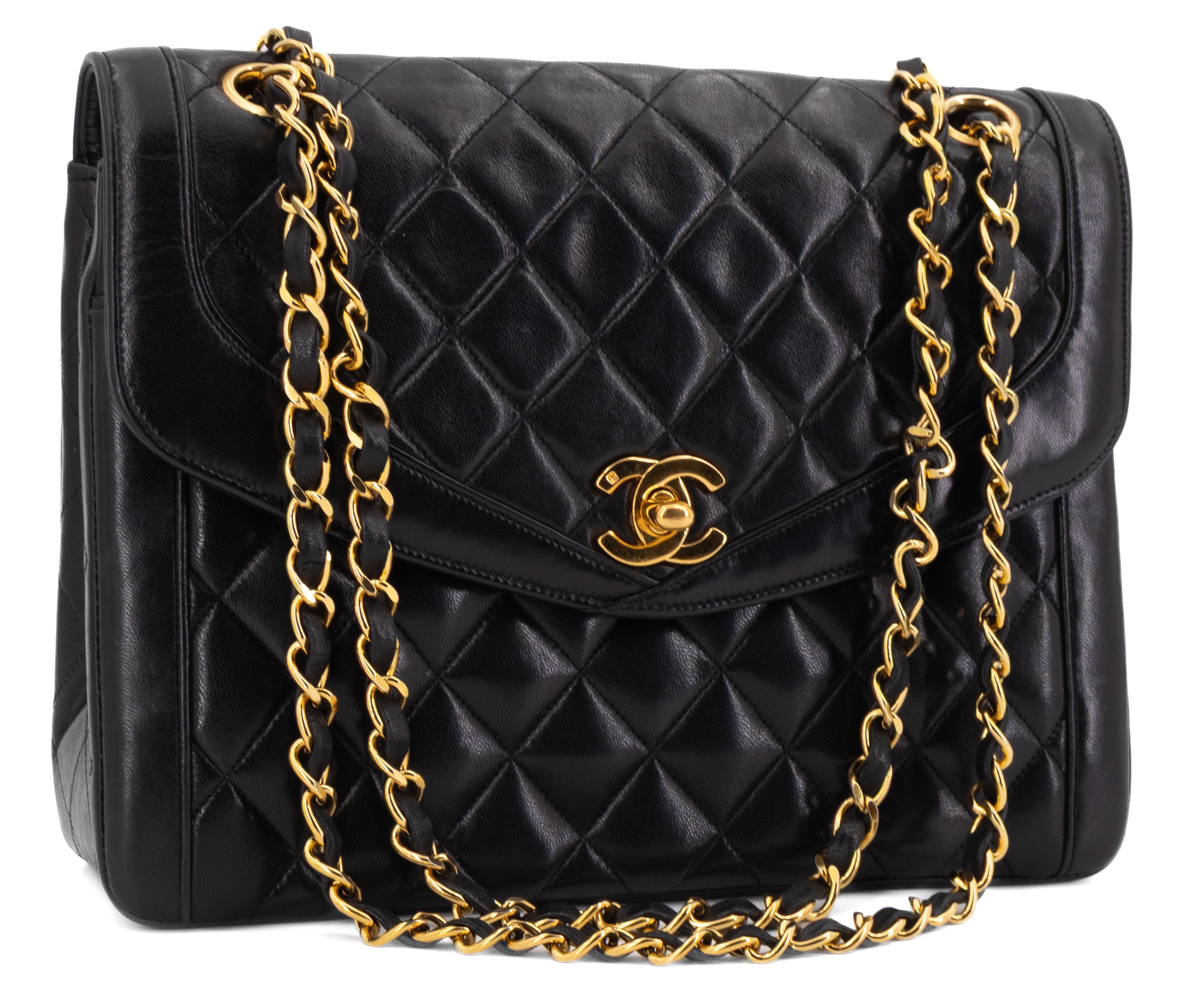 Chanel Single Flap Zwart Lamsleer Goud Hardware