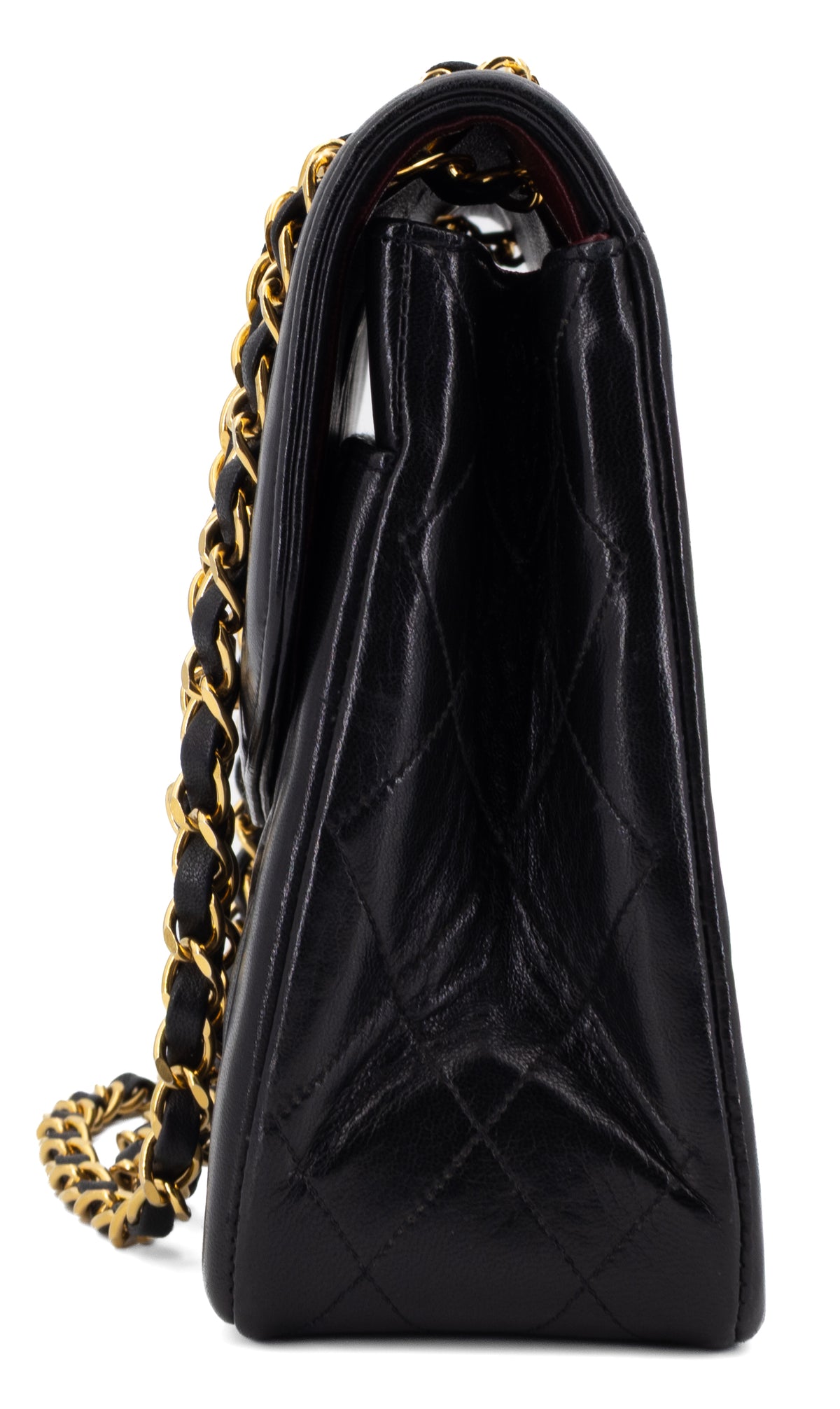 Chanel Single Flap Zwart Lamsleer Goud Hardware