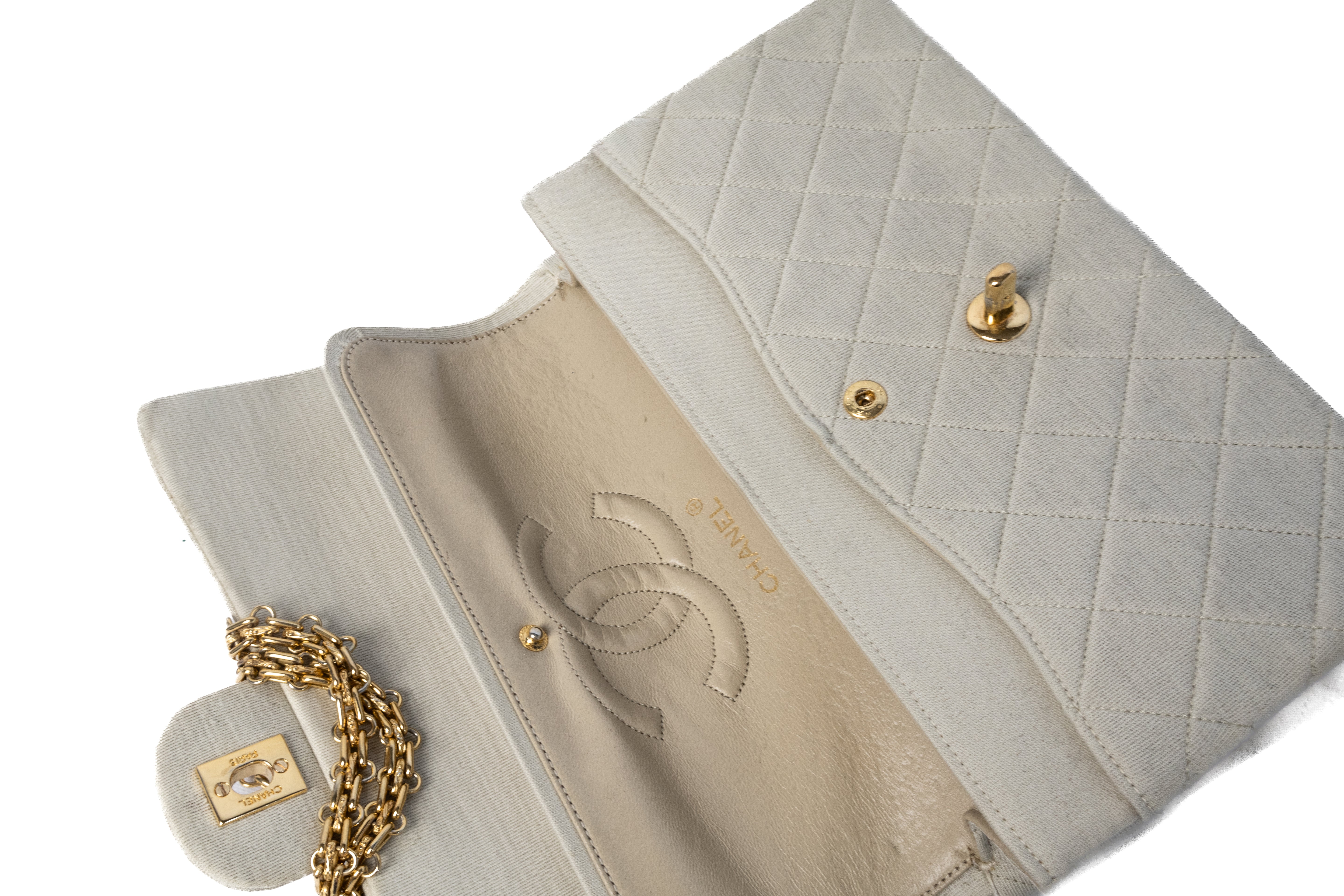 Chanel Medium Classic Double Flap Ivory Cotton