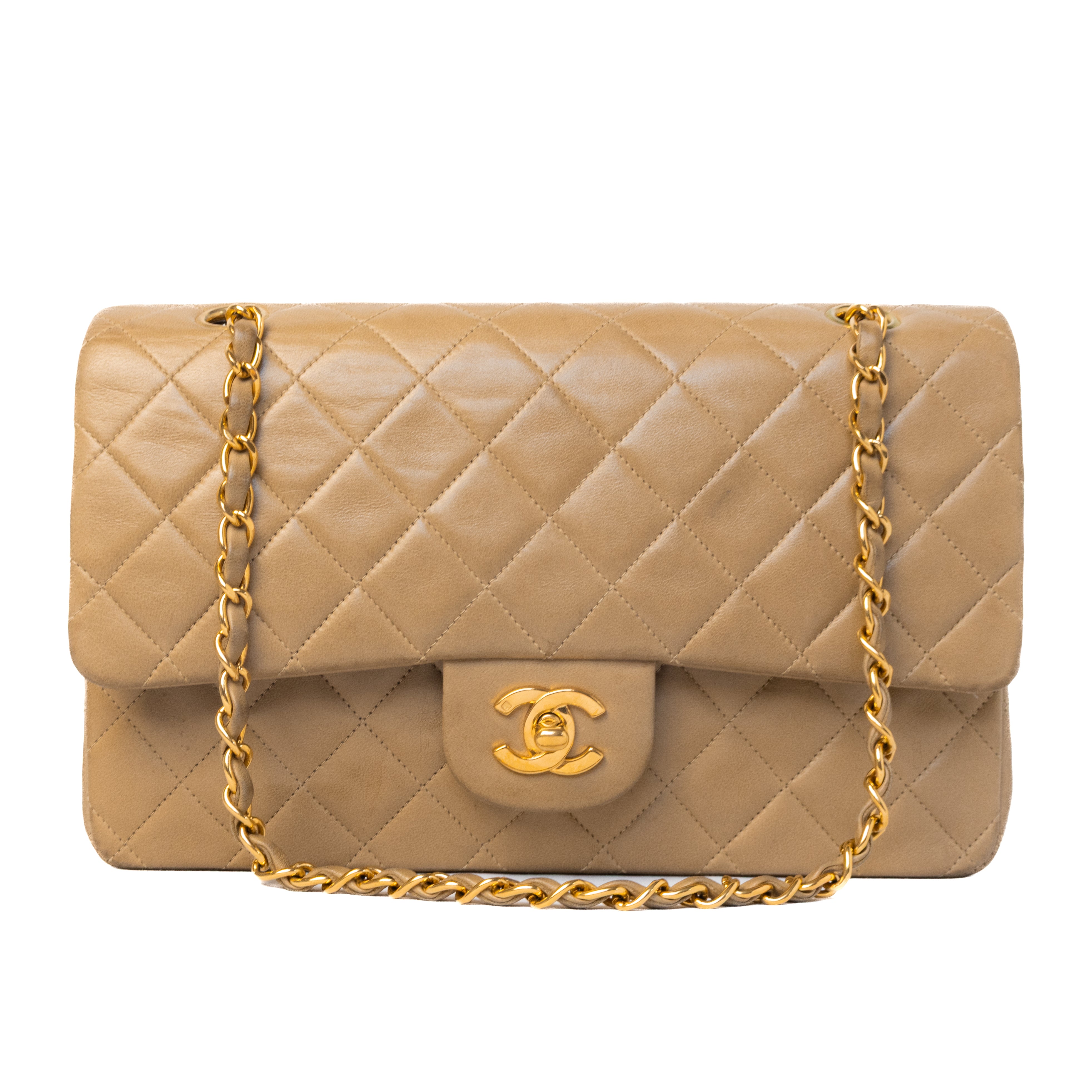 Chanel classic double flap medium camel caramel beige goud 24K hardware vintage 100% authentic