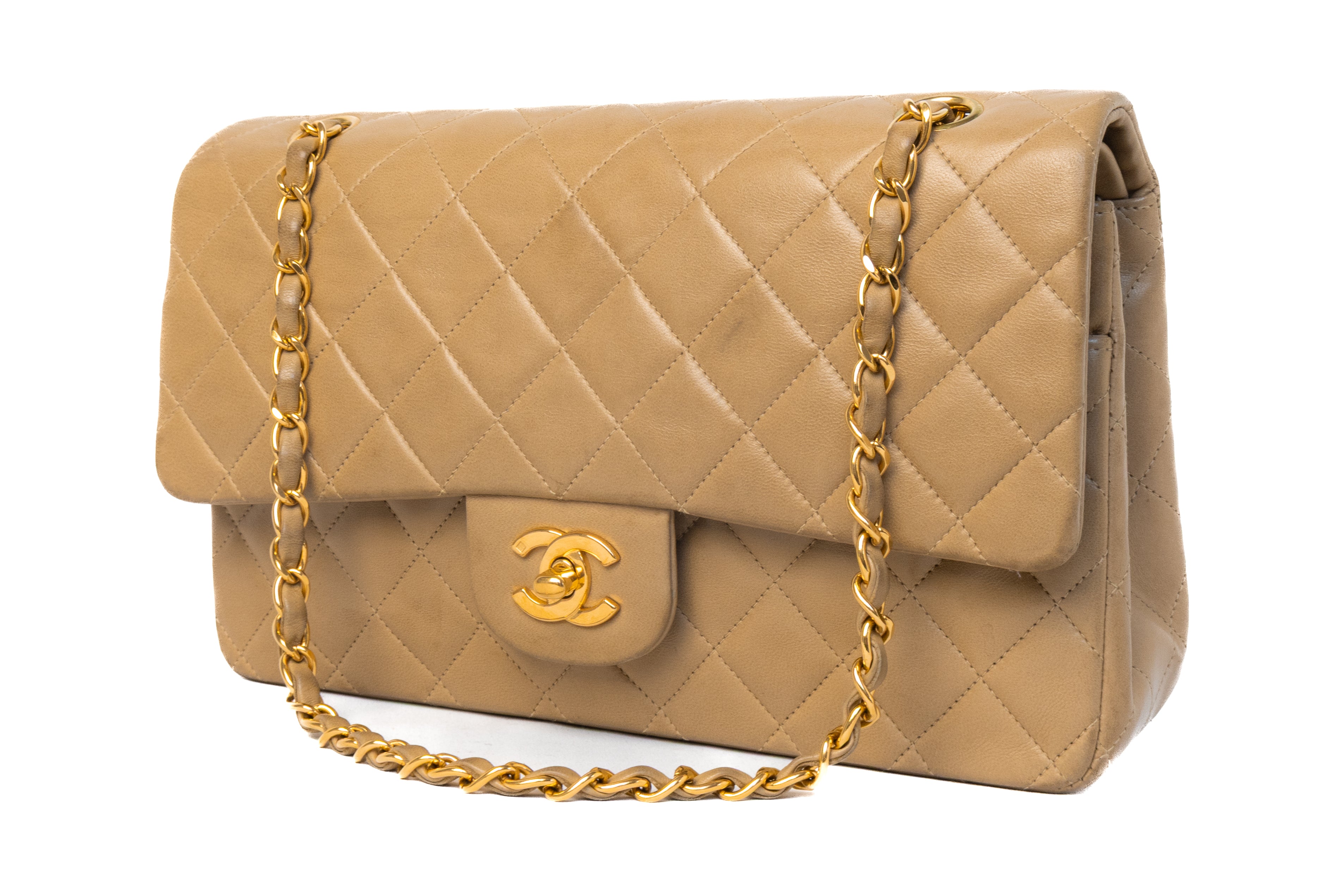 Chanel classic double flap medium camel caramel beige goud 24K hardware vintage 100% authentic