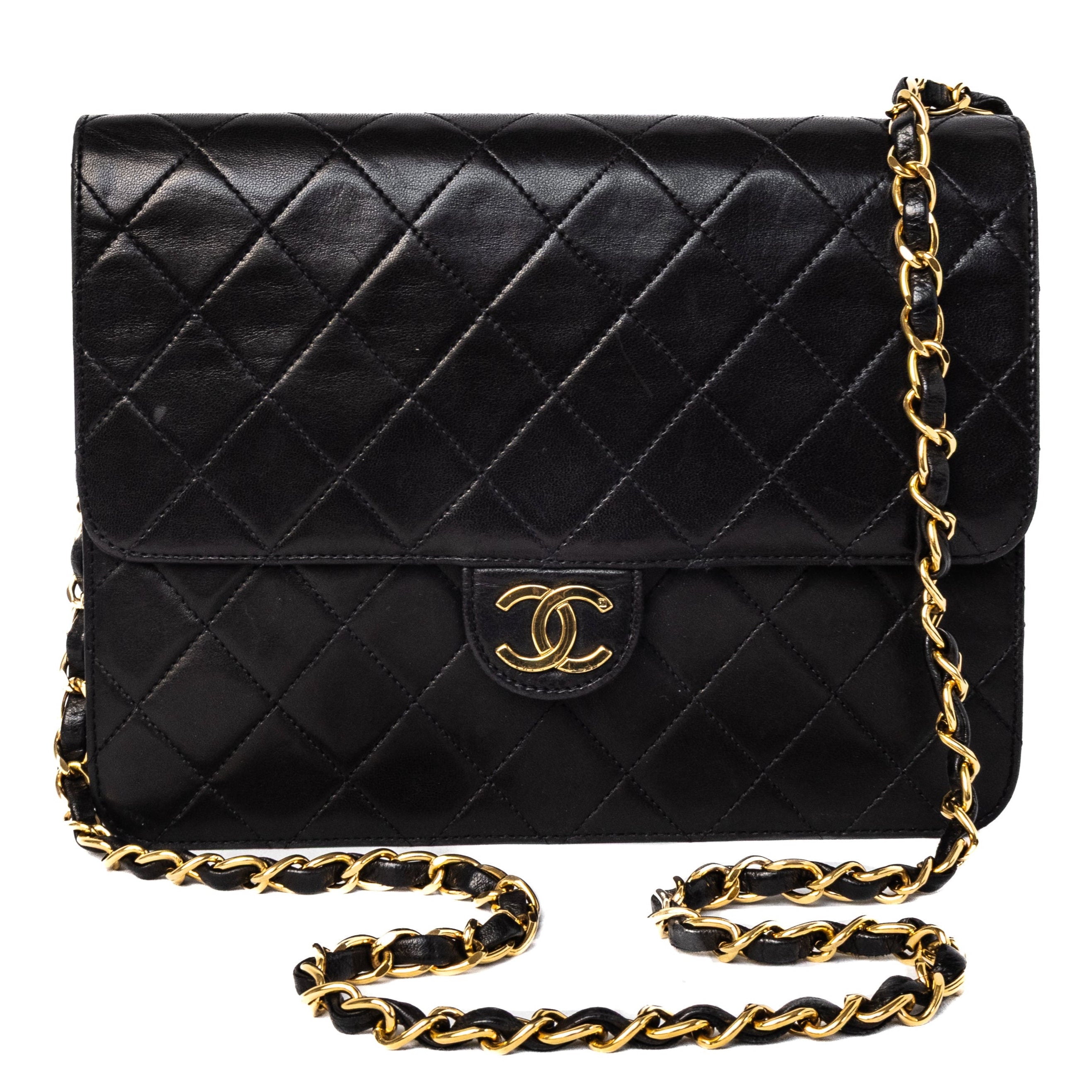vintage chanel push lock bag lambskin with gold hardware