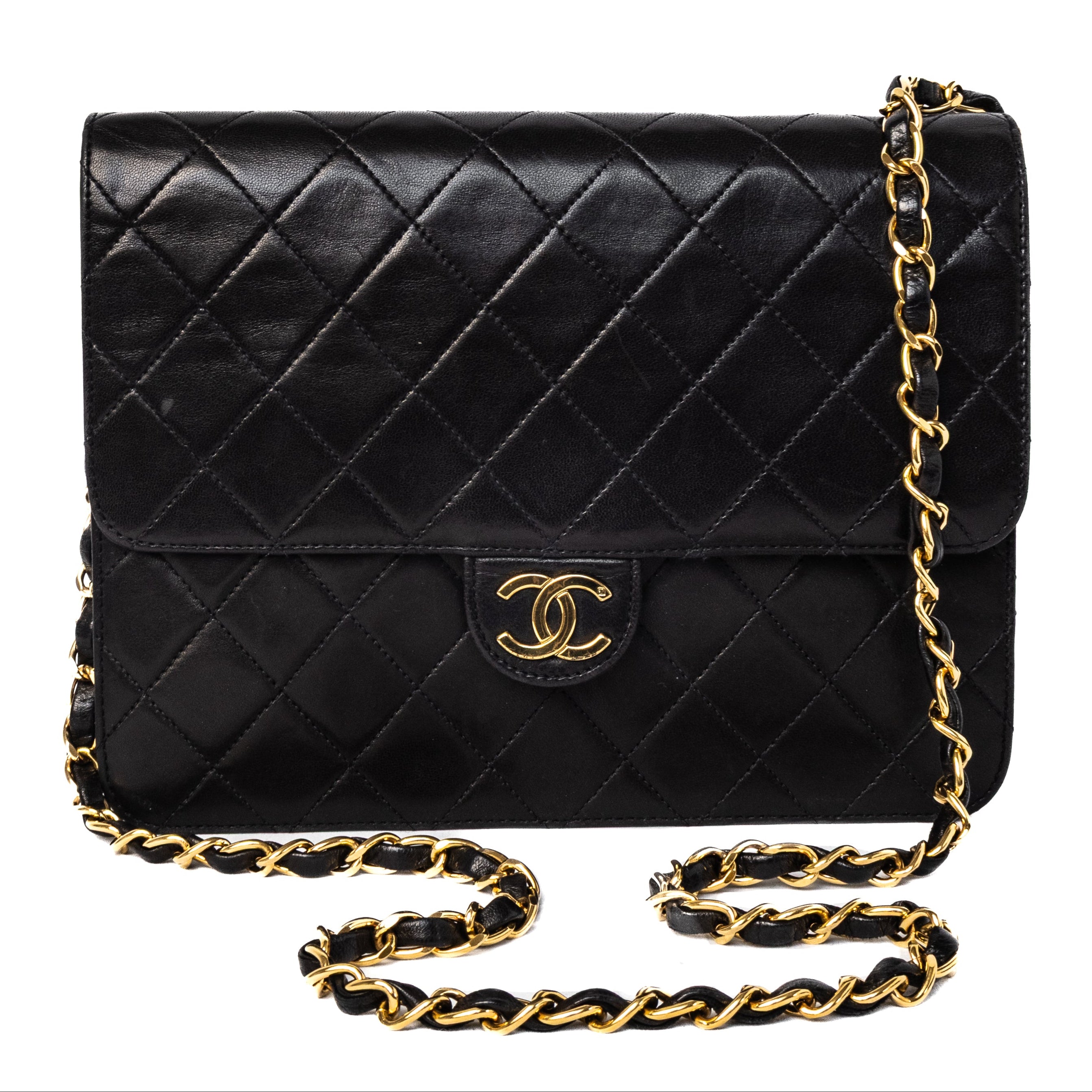 vintage chanel push lock bag lambskin with gold hardware