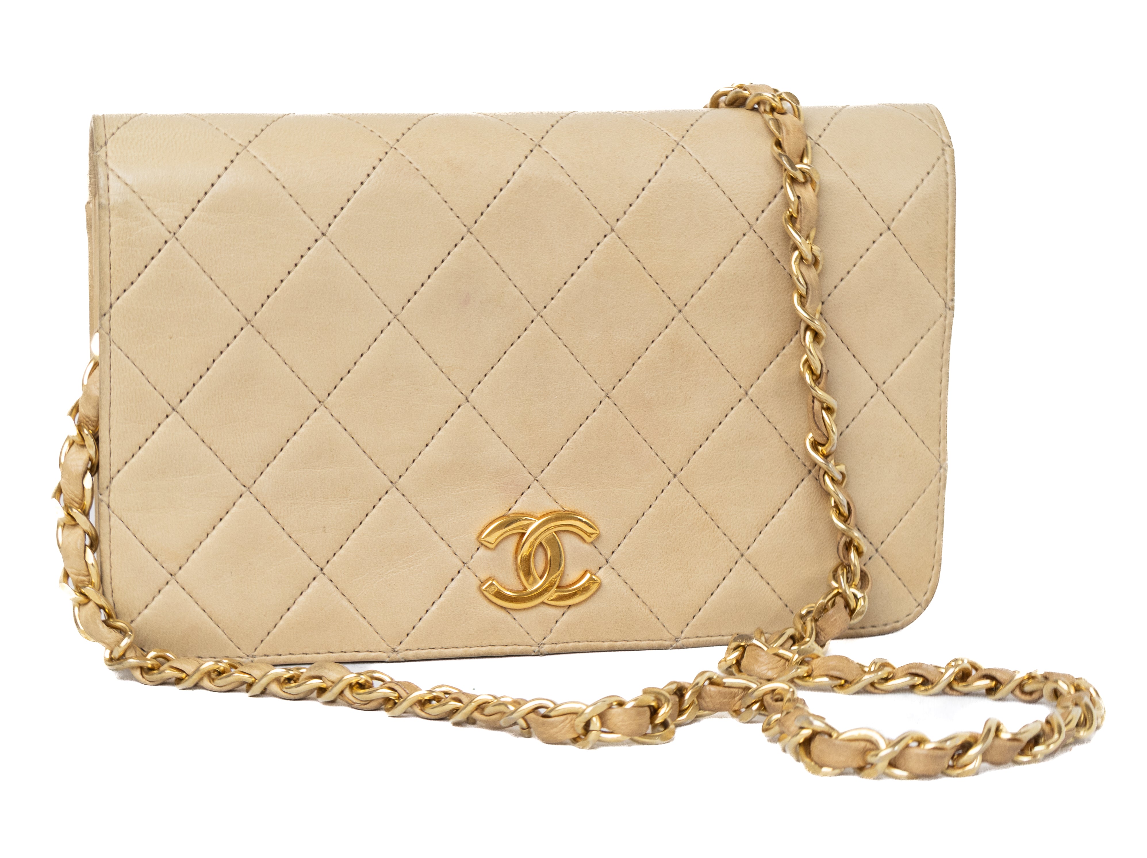 Vintage Chanel Push lock light beige wallet on chain