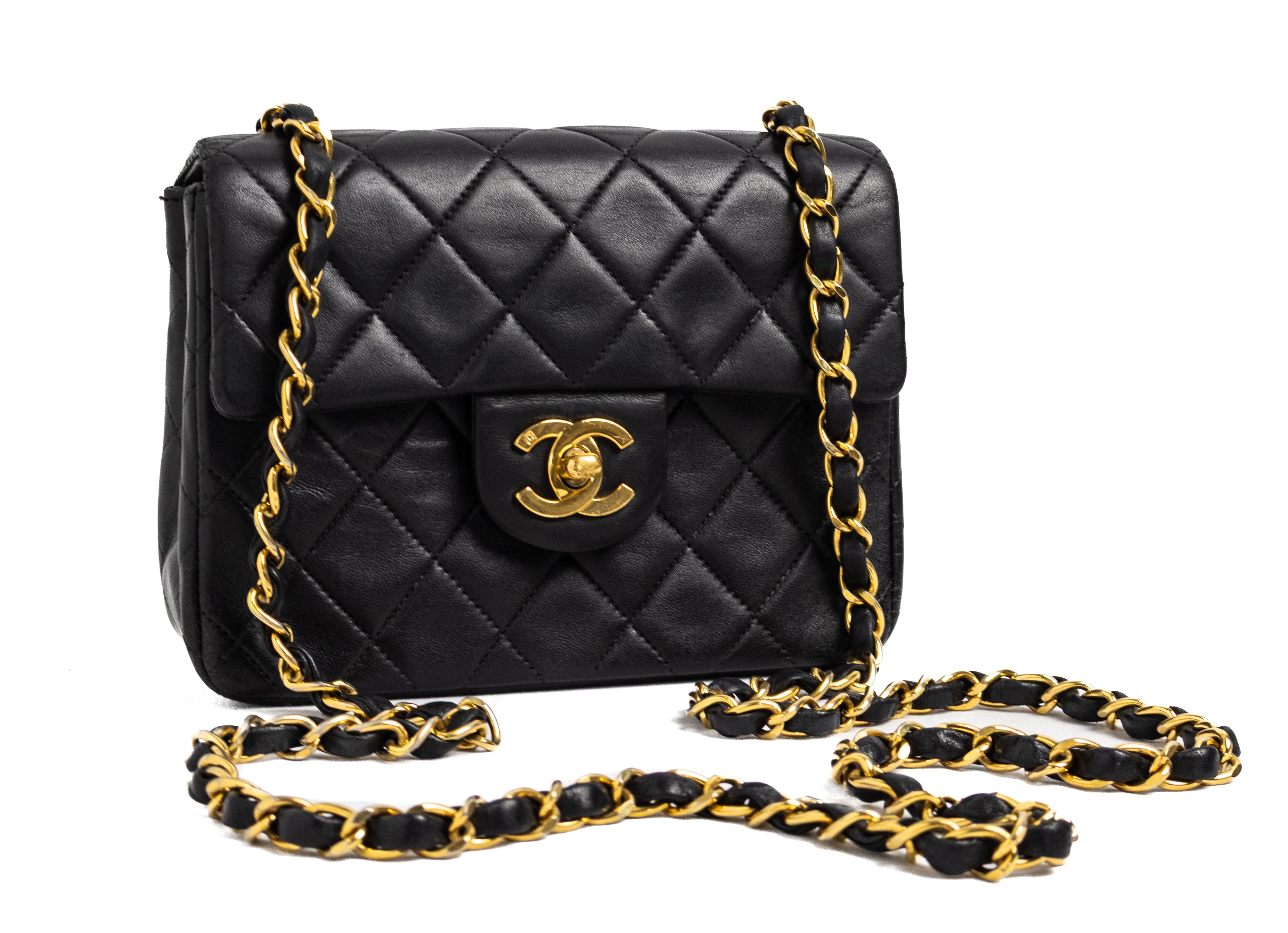 Chanel mini square black lambskin gold hardware