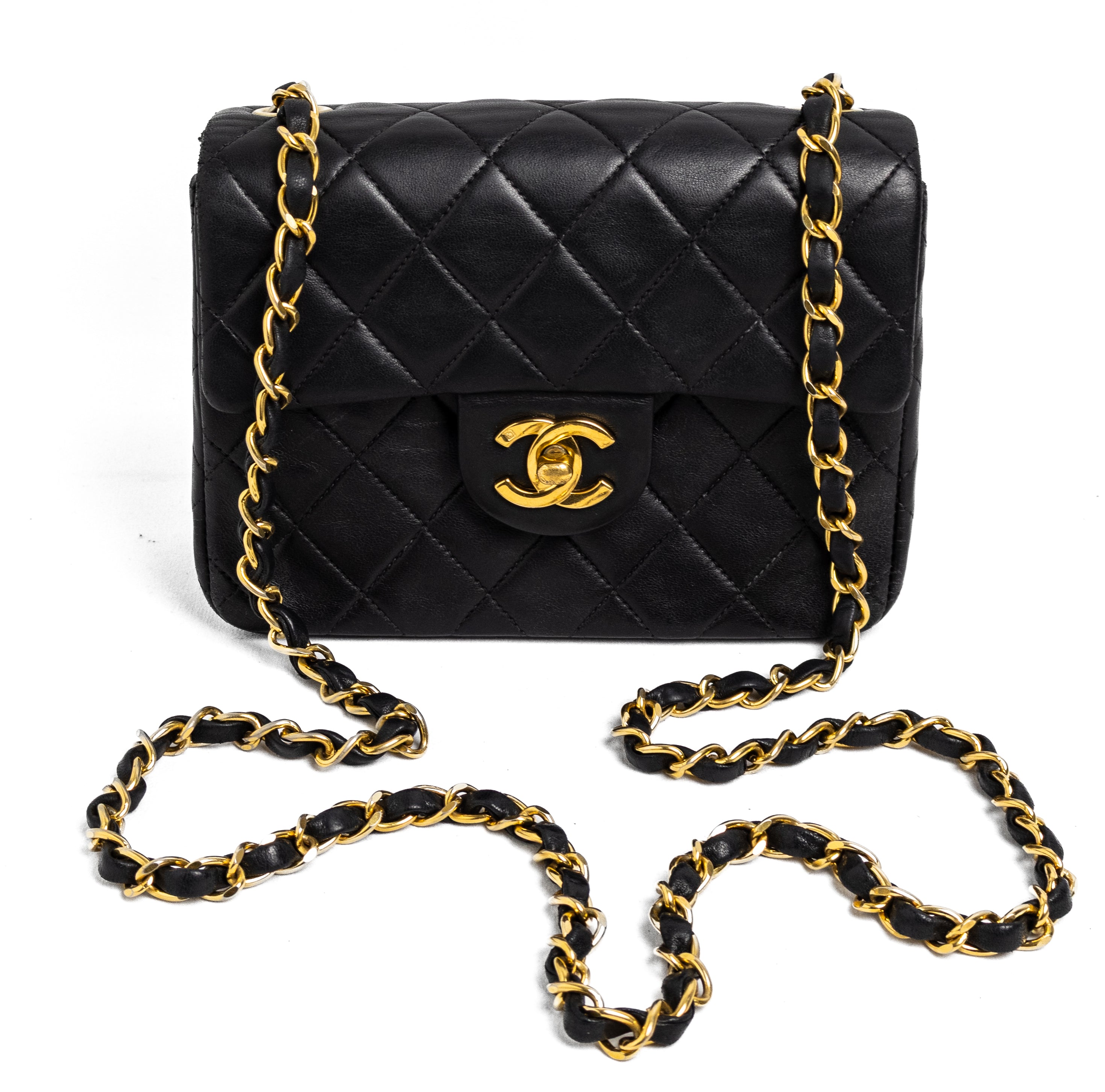 Chanel mini square black lambskin gold hardware