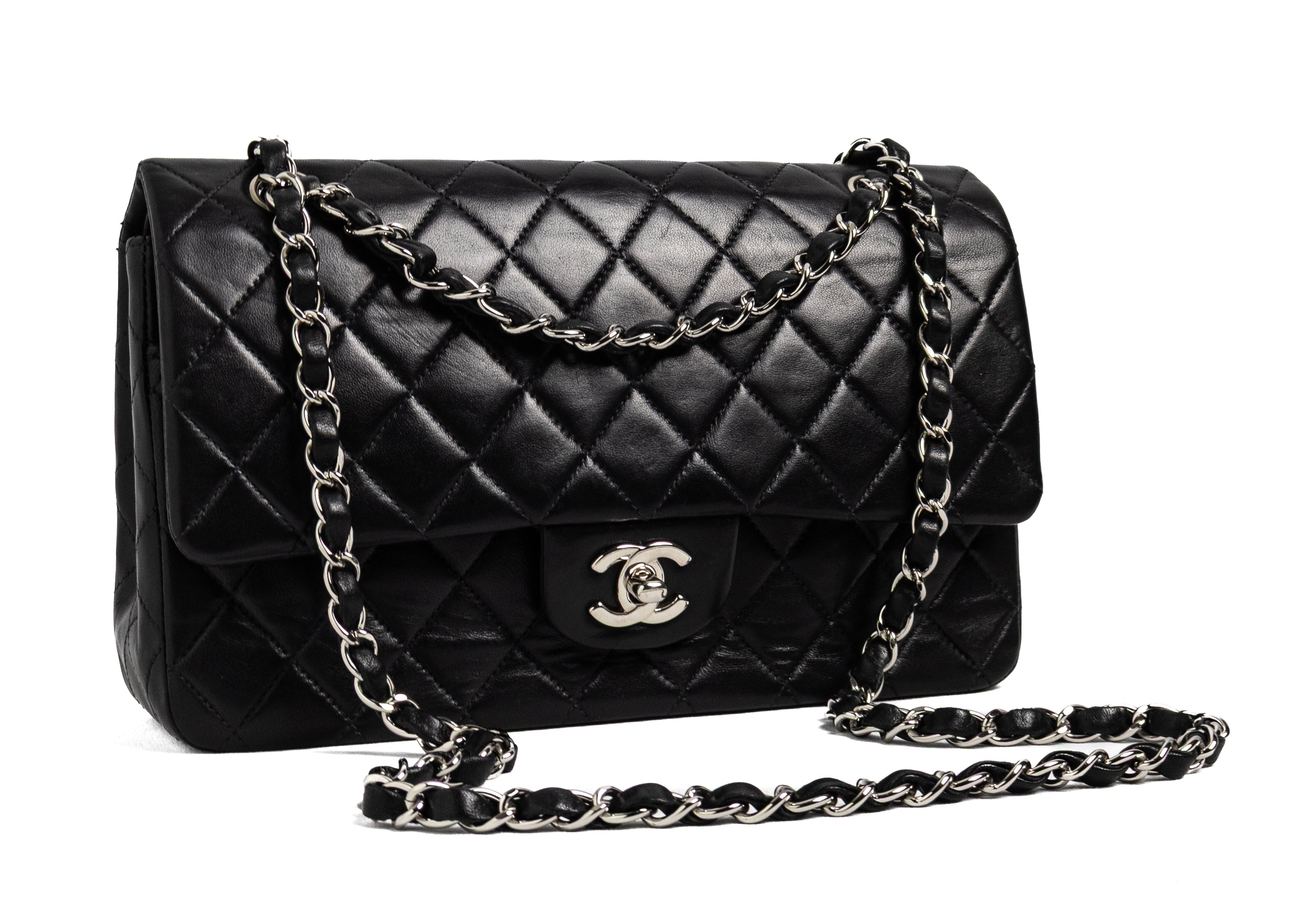 Chanel medium classic flap black lamskin silver hardware