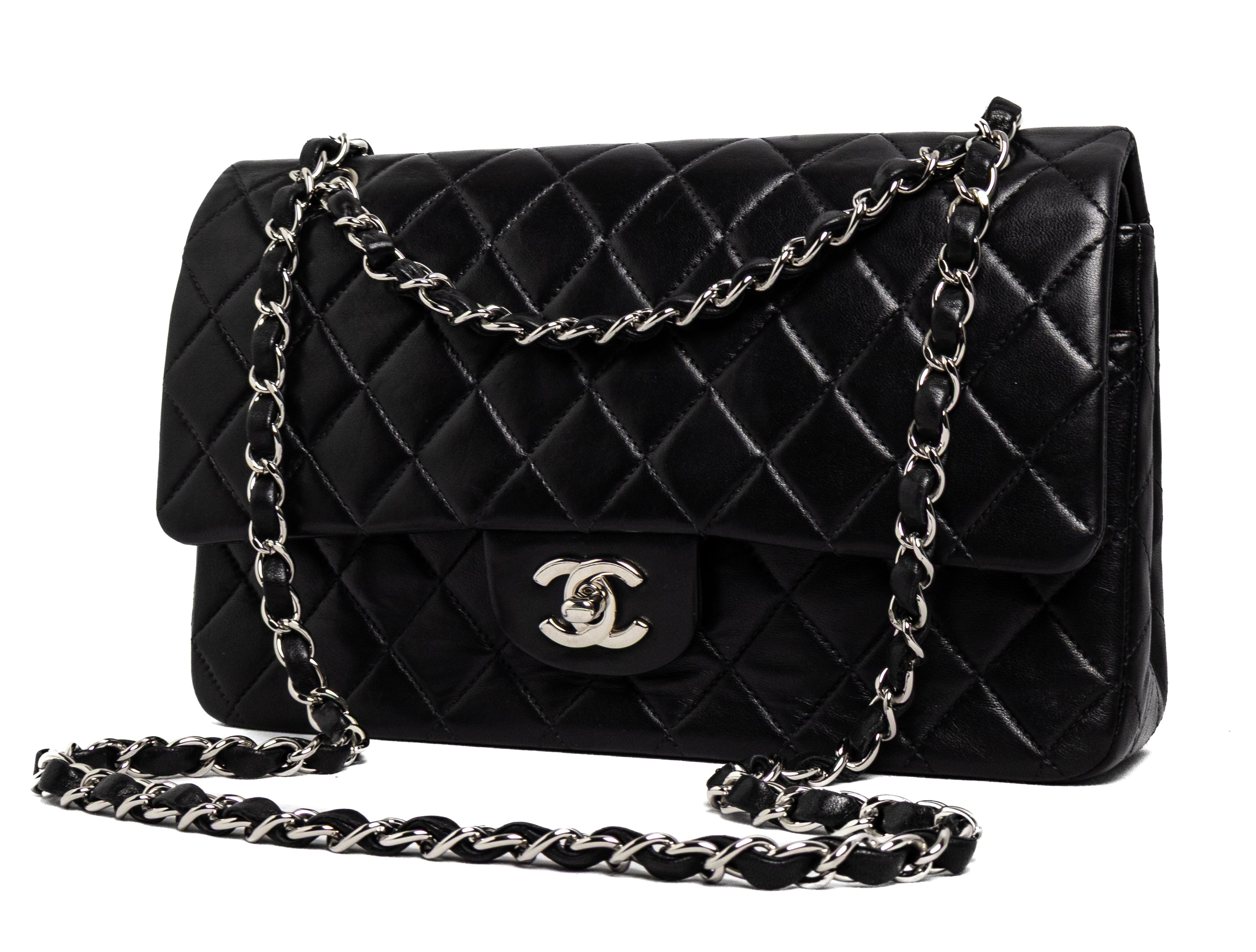 Chanel medium classic flap black lamskin silver hardware