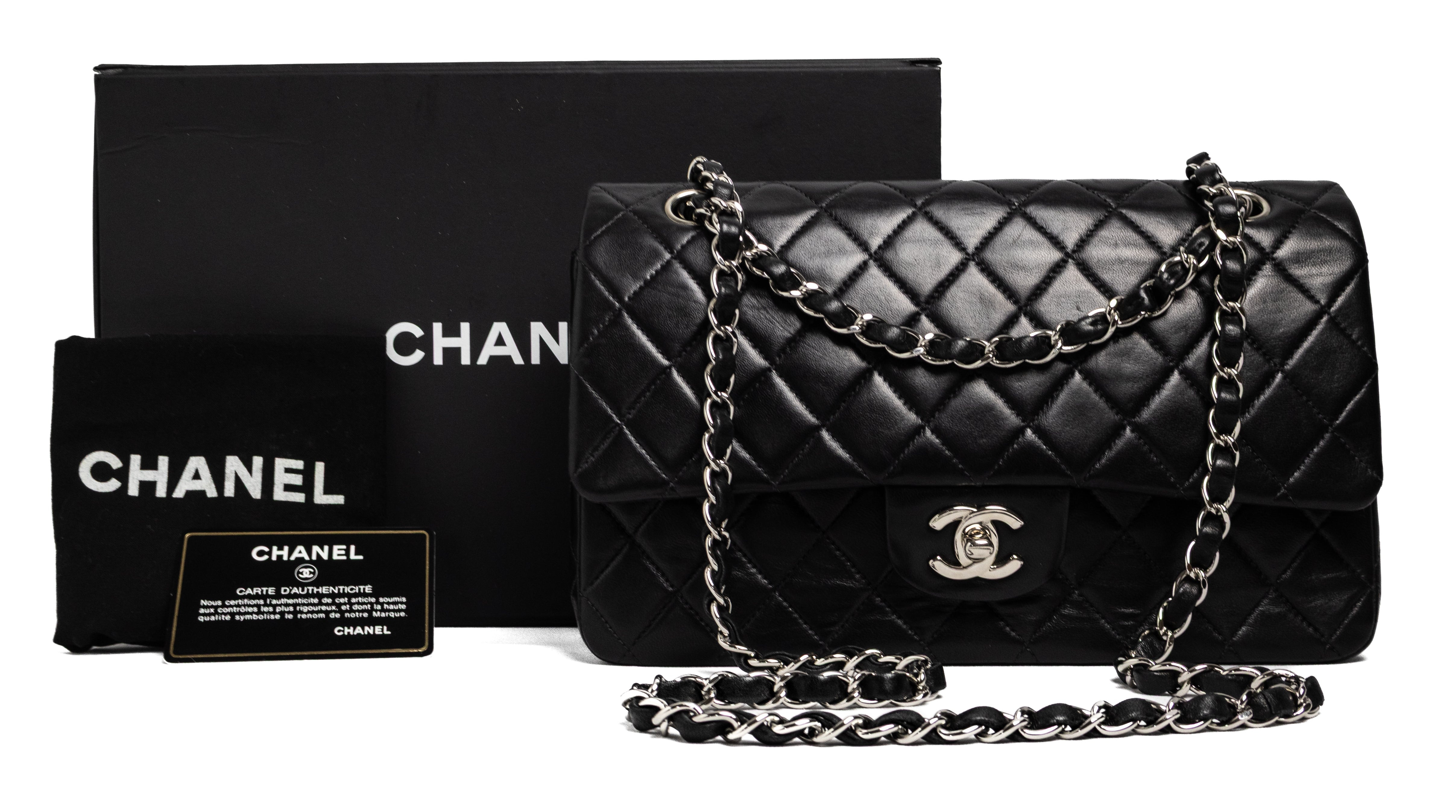 Chanel medium classic flap black lamskin silver hardware