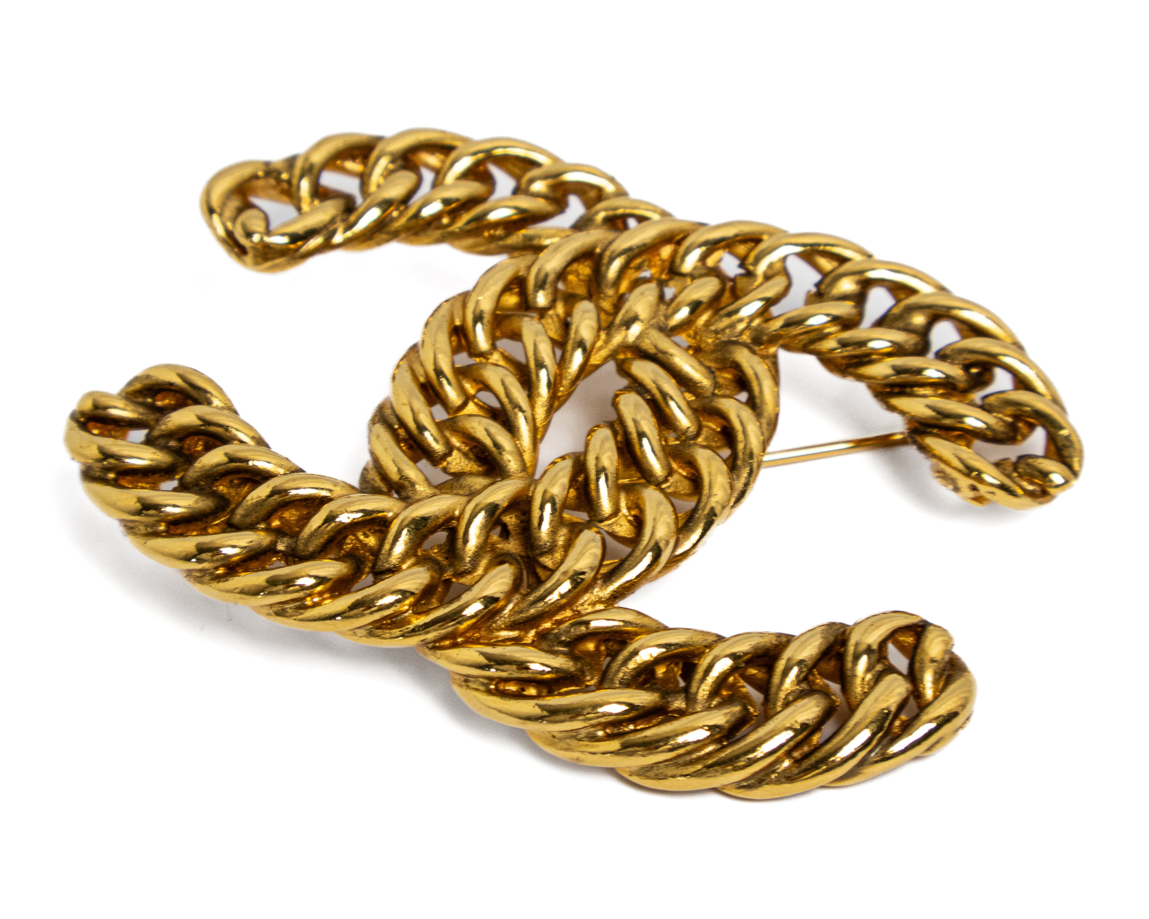 Vintage 1980's Chanel Paris Large Gold Plated CC Chain Brooch