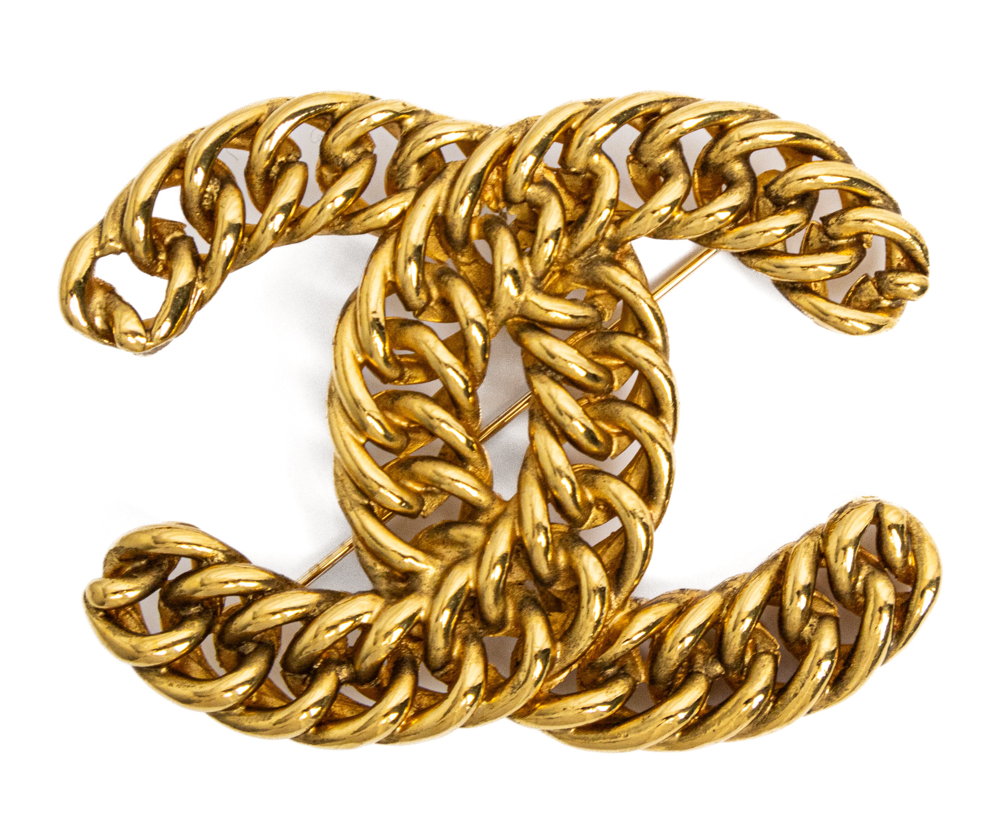 Vintage 1980's Chanel Paris Large Gold Plated CC Chain Brooch