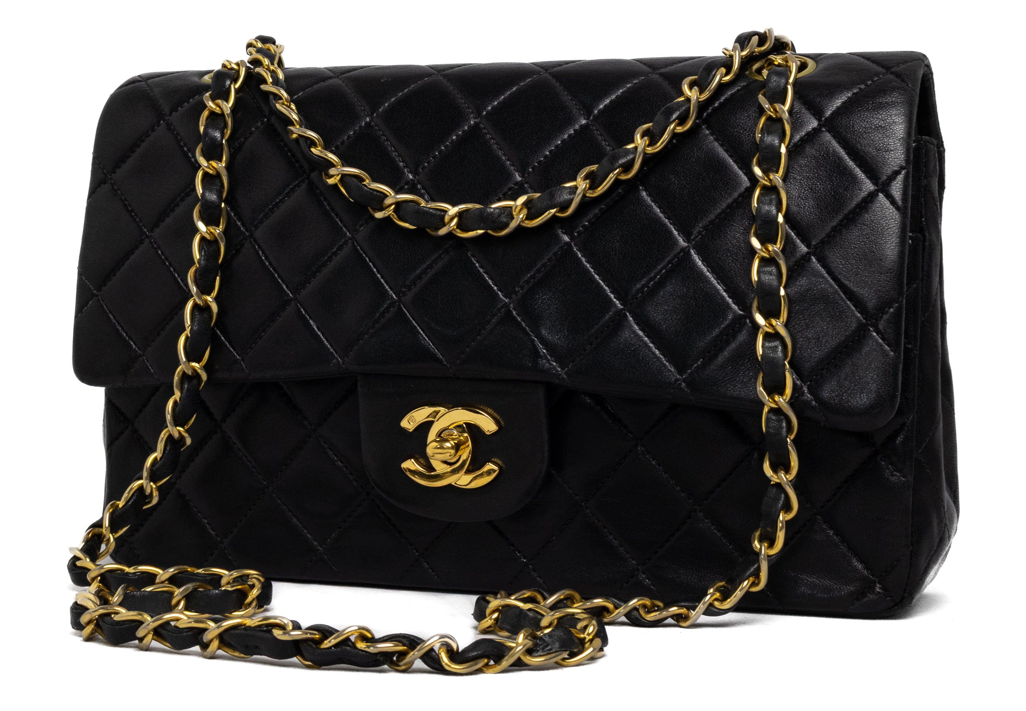 Chanel vintage classic double flap black lambskin 24K gold hardware authentic 