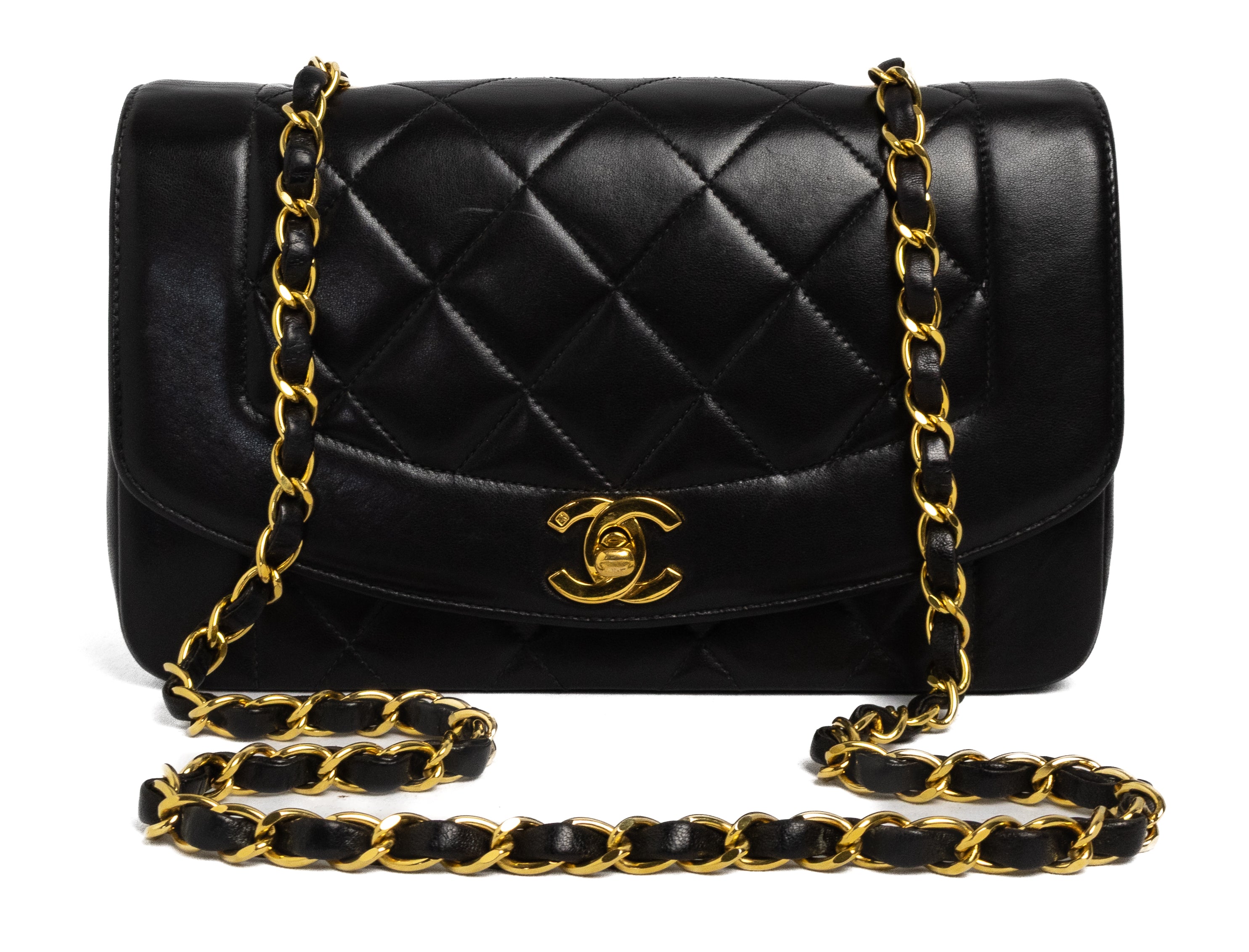 Chanel diana small vintage black lambskin 24K gold hardware authentic