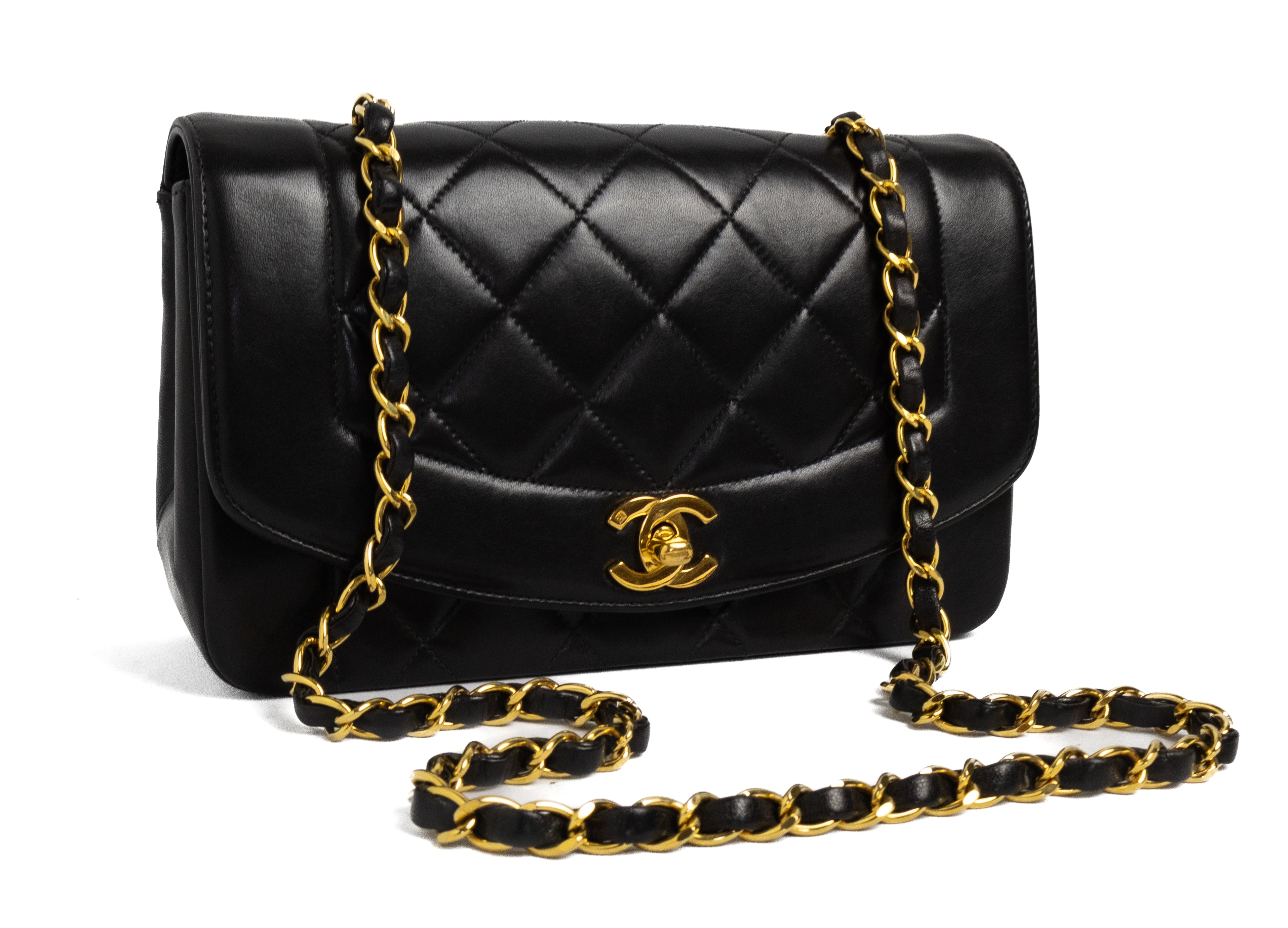 Chanel diana small vintage black lambskin 24K gold hardware authentic