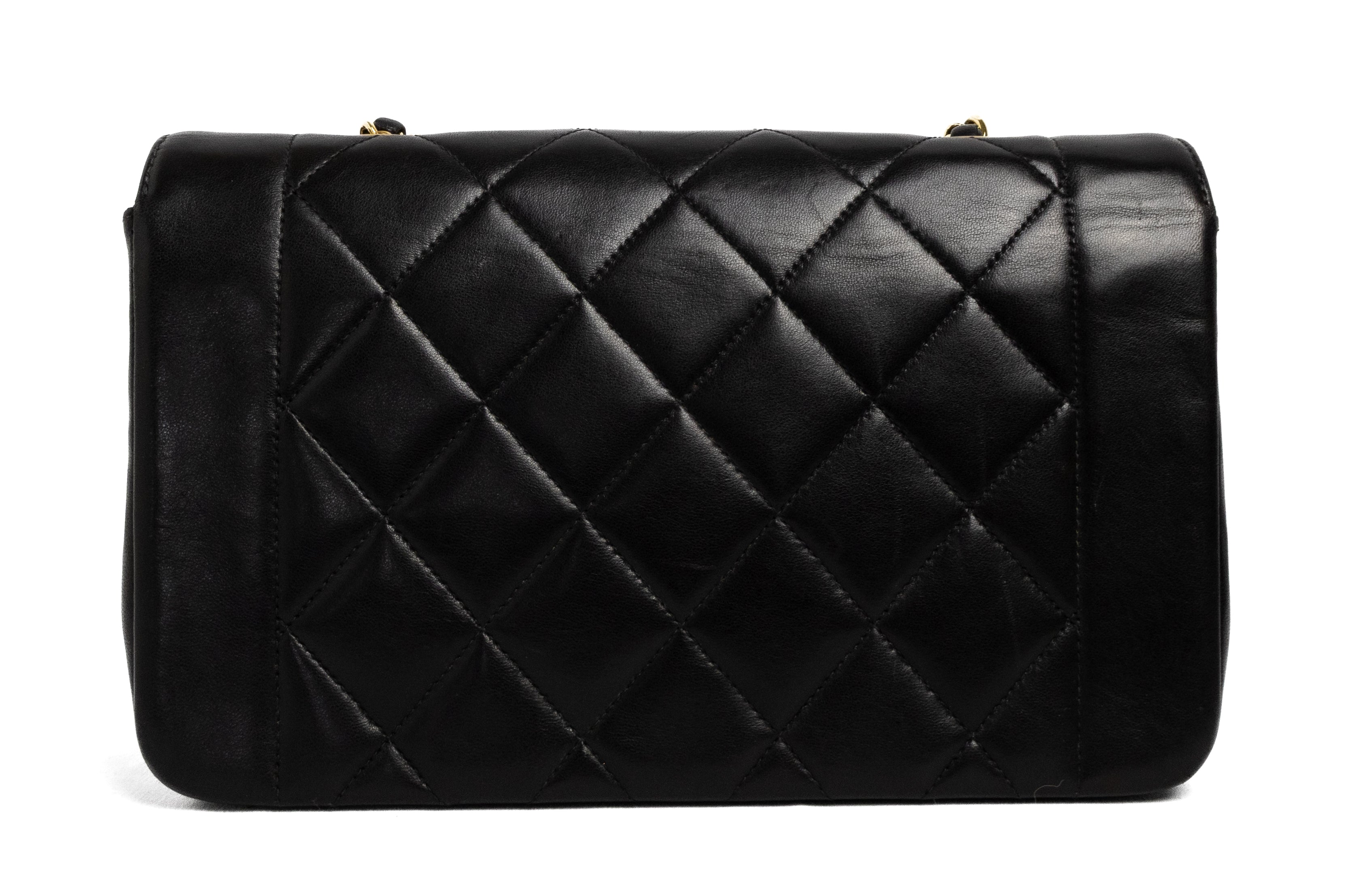 Chanel diana small vintage black lambskin 24K gold hardware authentic