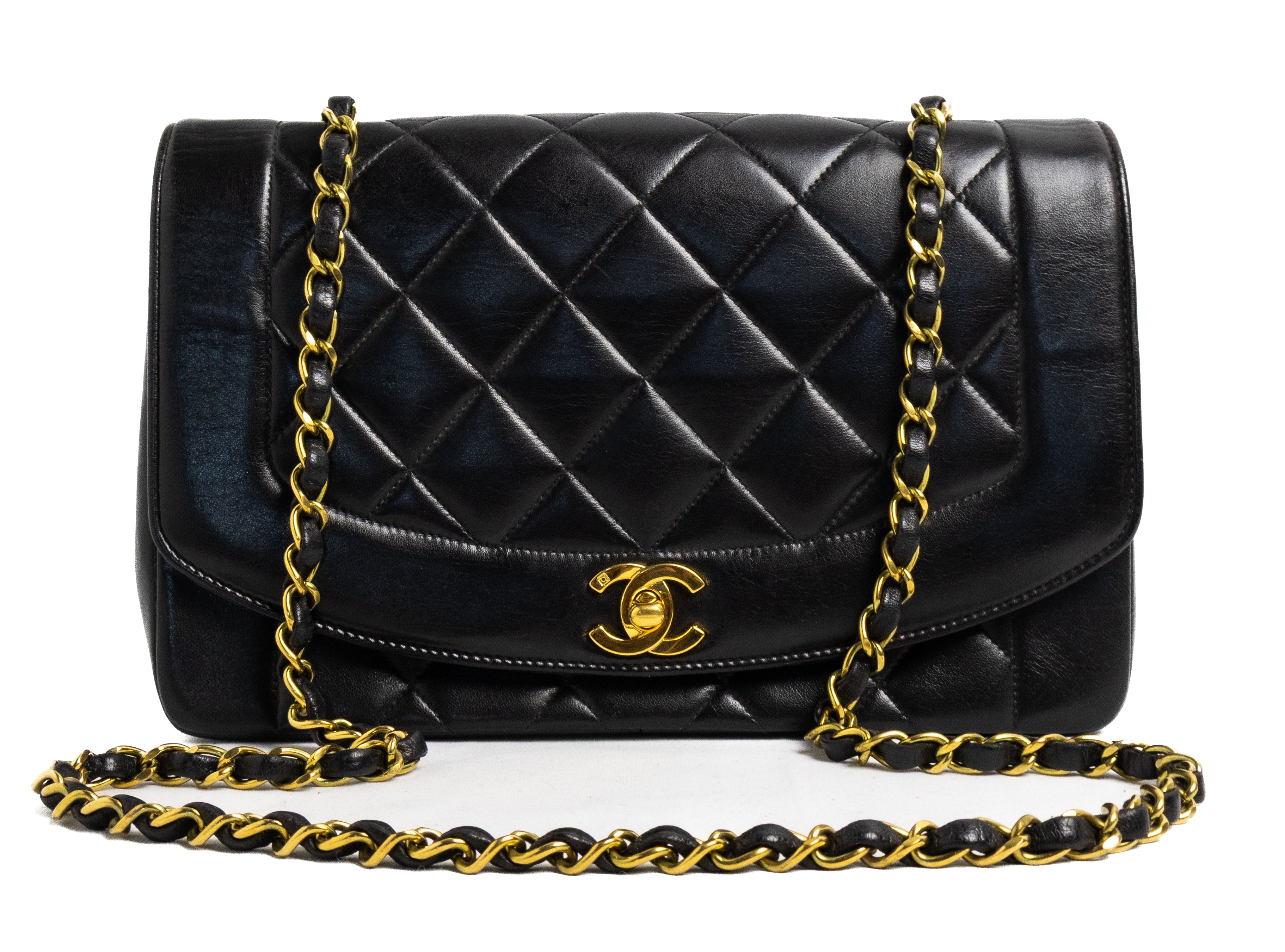 Chanel vintage medium diana bag authentic 24K gold black lambskin