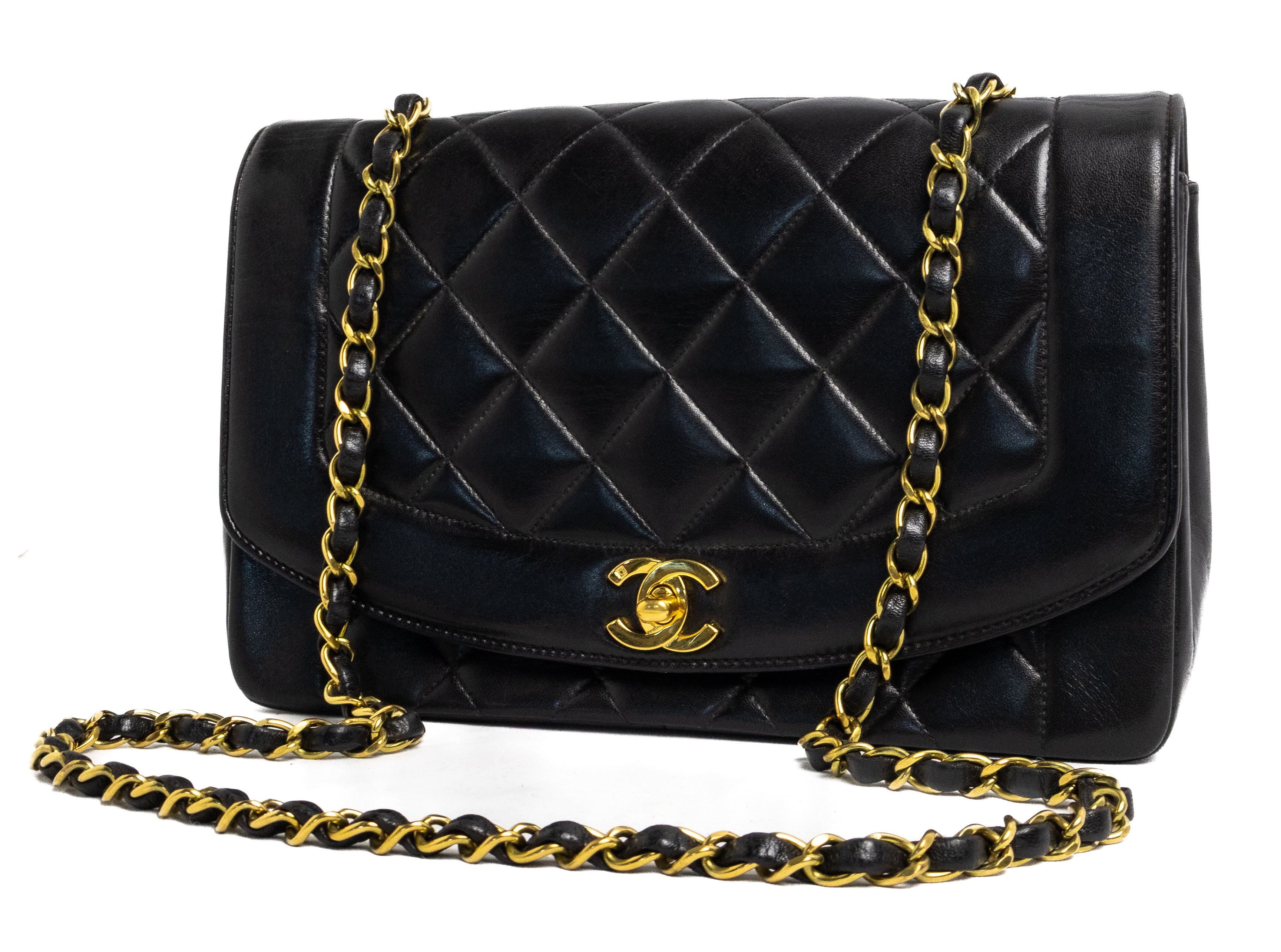 Chanel vintage medium diana bag authentic 24K gold black lambskin