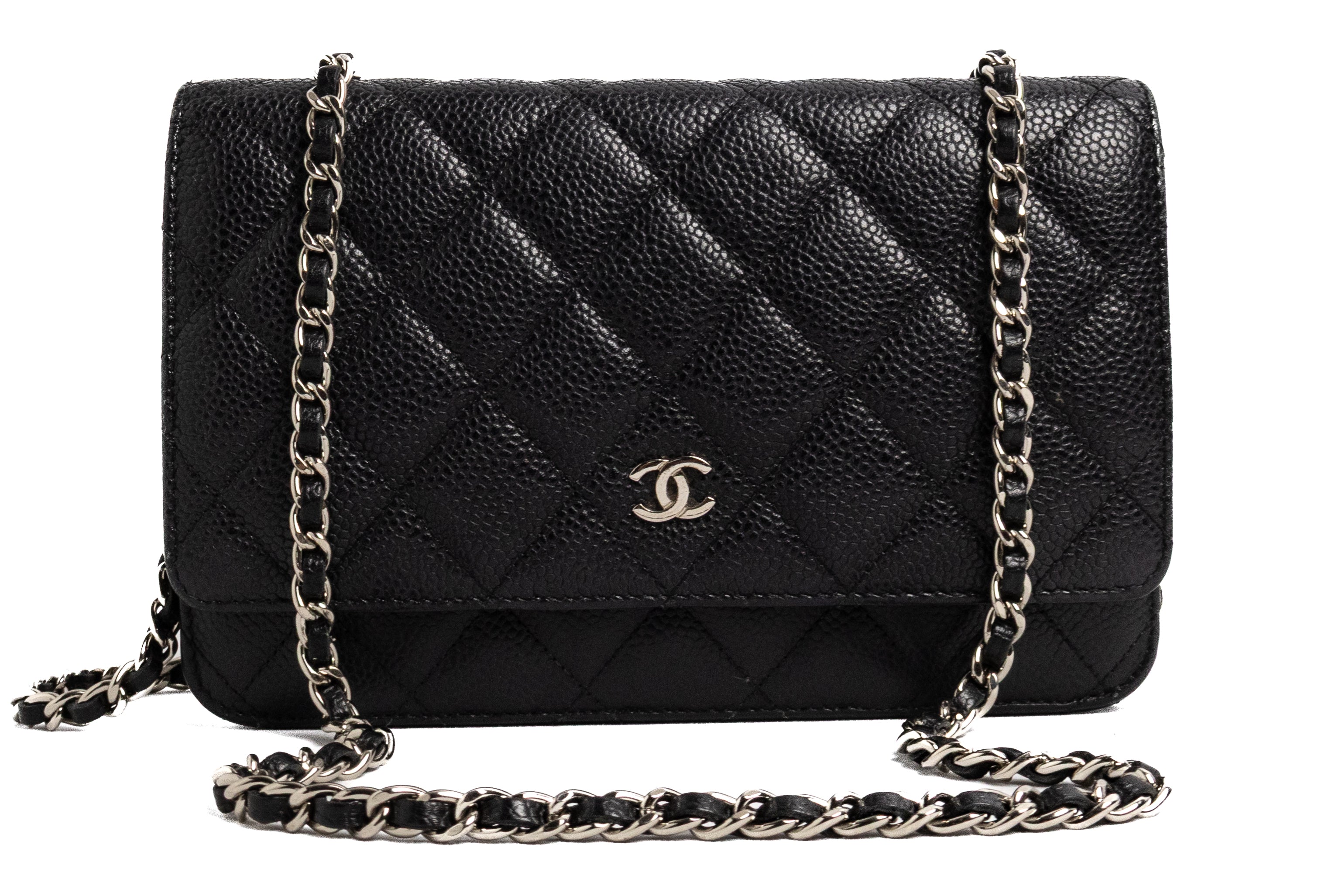 Chanel wallet on chain black caviar leather silver hardware 