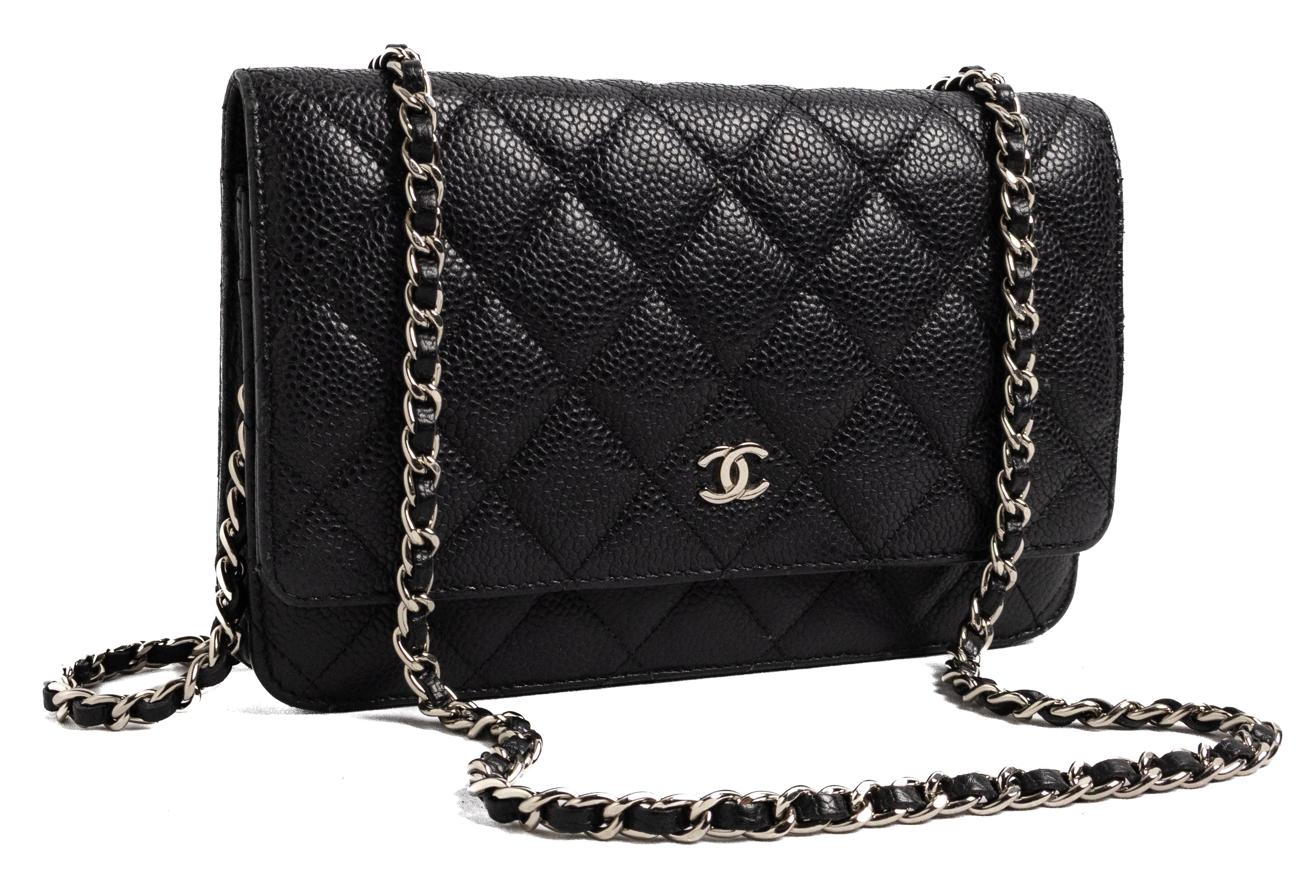 Chanel wallet on chain black caviar leather silver hardware 